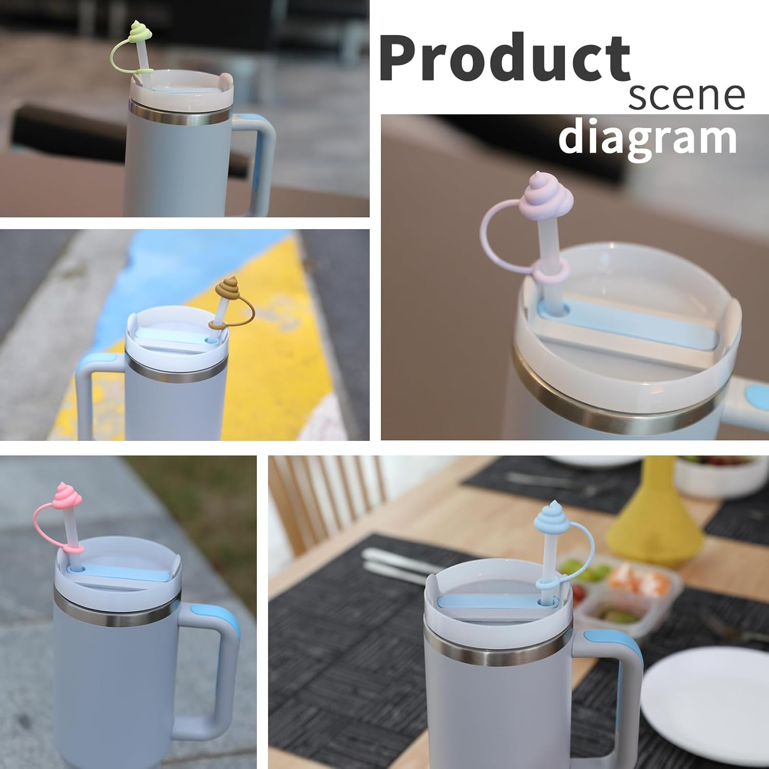 5PCS Poo-Shape Straw Covers Cap for Stanley Cup,Silicone Straw Cap for Stanley 30&40 oz Cup, 10mm Dust-Proof Reusable Straw Tips Lids.