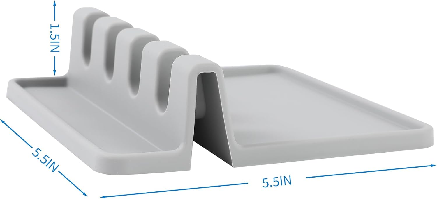 Kitchen Silicone Spoon Rest Heat Resistant Utensil Rest with Drip Pad For Multiple Utensils Grill Utensil Holder Spatula Holder Tongs Ladle