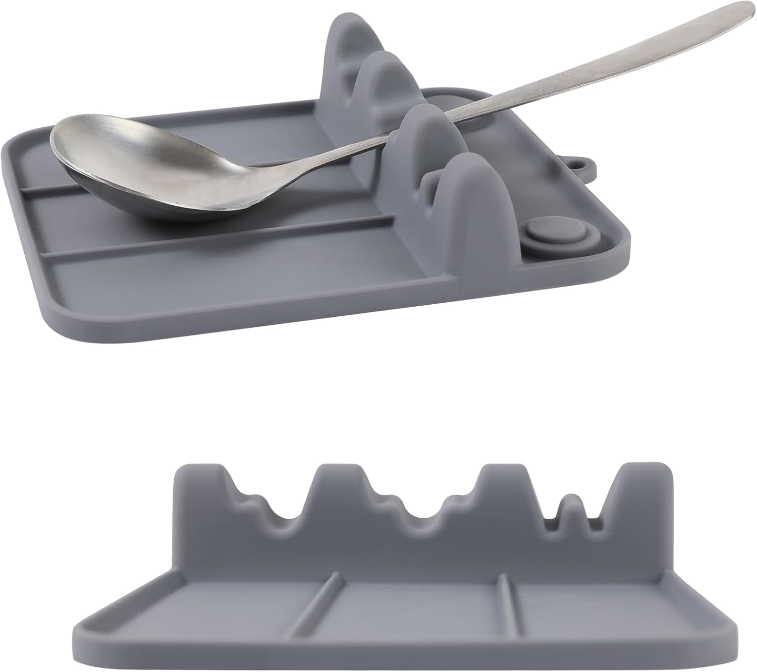 Silicone spoon Rest,Silicone utensil rest forSpatula/Spoon/Fork/Chopstick,3-Groove Upgraded Utensil Rest for KitchenCounter,Heat-Resistant Dishwasher washable