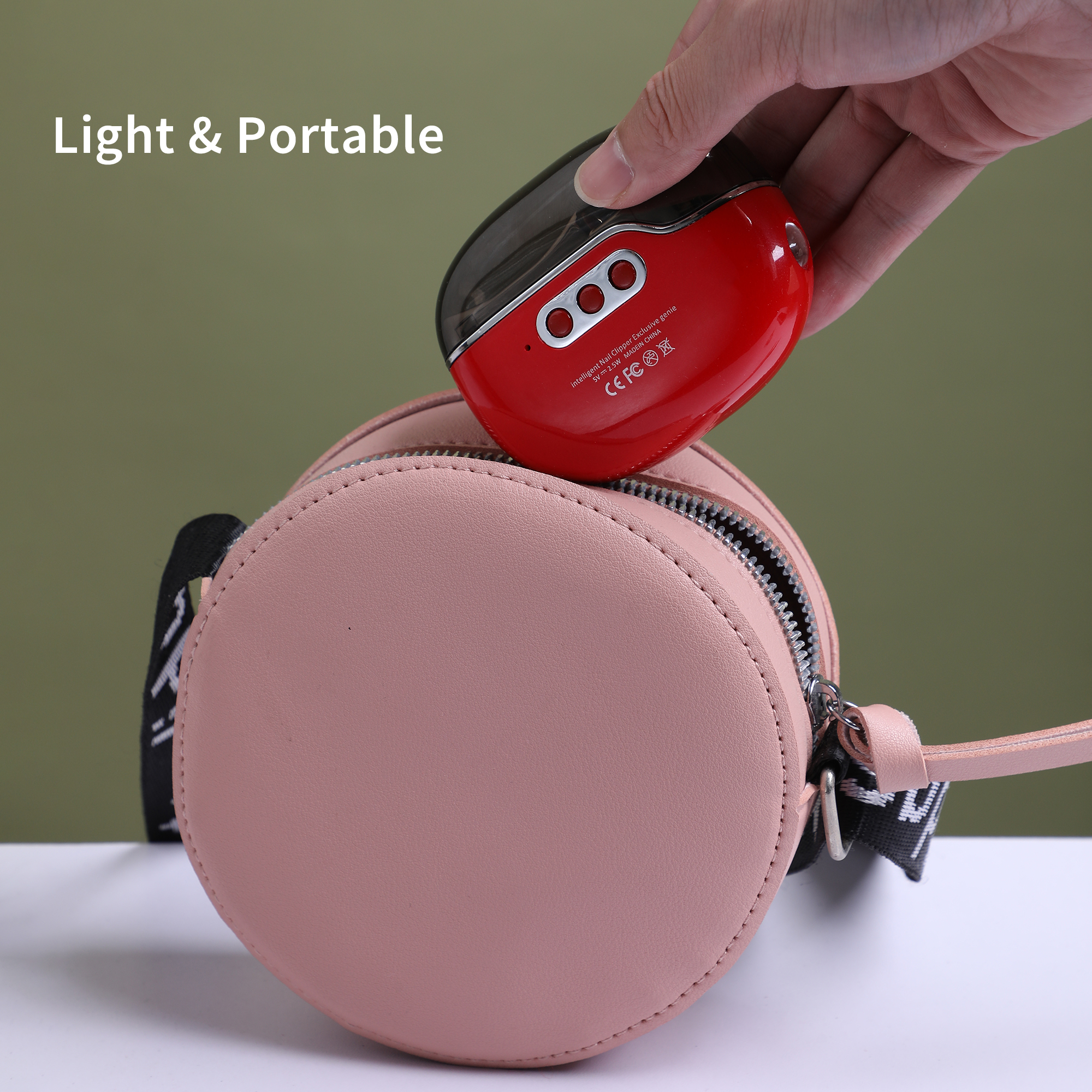 Electric Nail Clipper with UV Baking Light Nail Trimmer USB Rechargeable Polish Safety Red