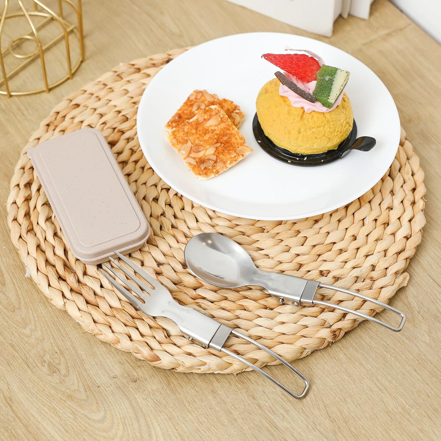Camping Utensils Folding Spork Set, Fork and Spoon With Storage Box, Stainless Steel Tableware Accessories, Portable Outdoor Kitchen Set for Travel, Picnic, Hiking, Backpacks