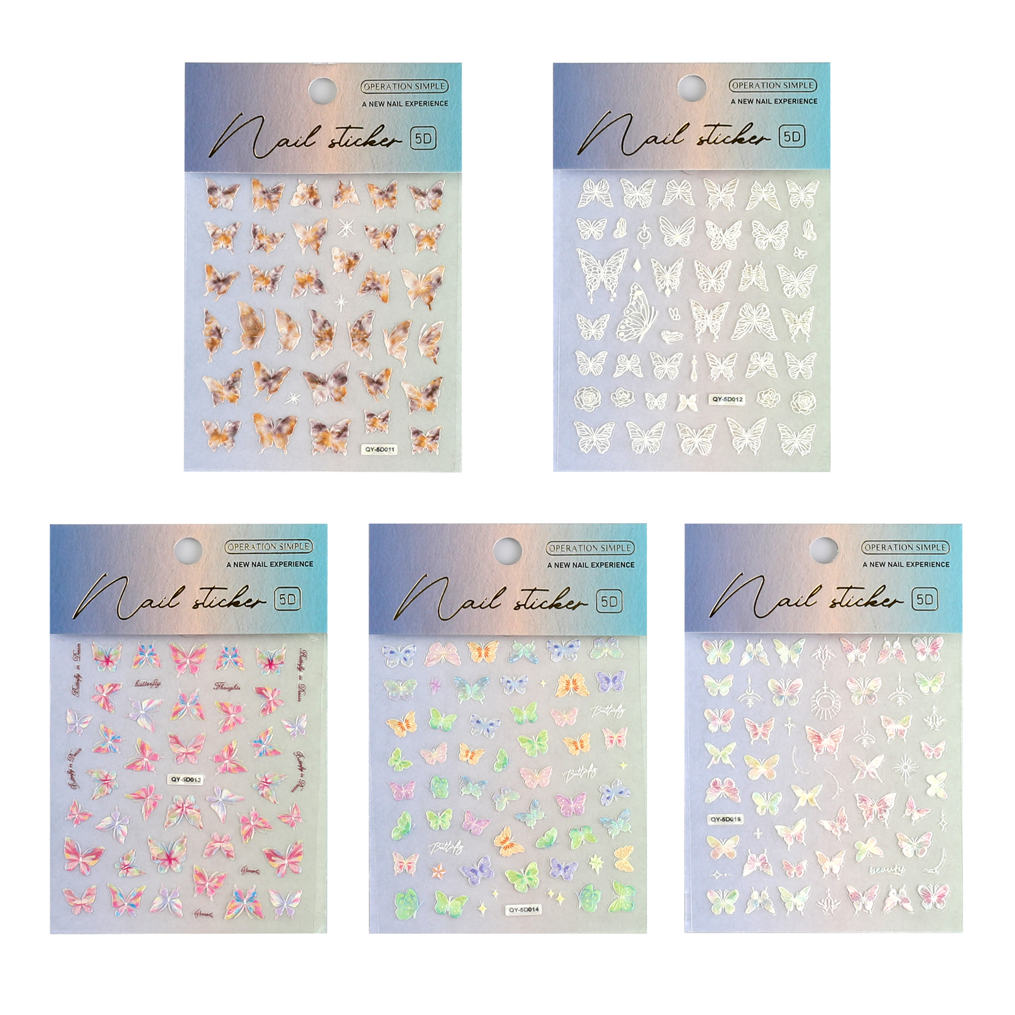 5 Sheets Butterfly Nail Stickers 5D Embossed Self-Adhesive Nail Art Stickers for Nails Art Decoration