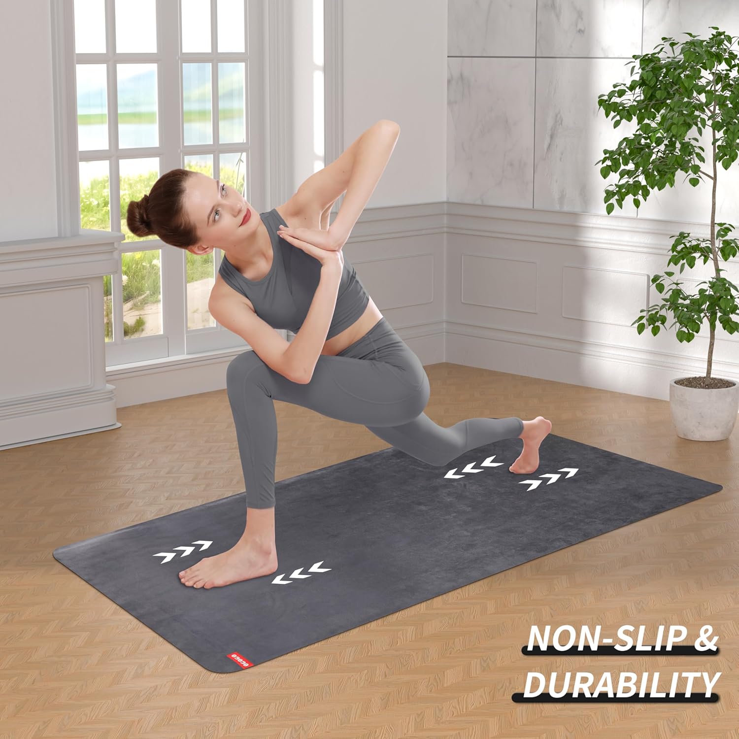 OGOGO Premium Microfiber and Suede Yoga Towel - Super Absorbent, Anti-Slip, Versatile for Yoga, Pilates, Exercise, Travel - Includes Gift Bag and Box, 74x24, Gray, PD-YT001