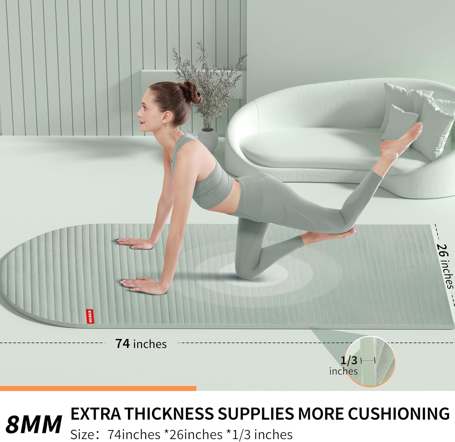 OGOGO Yoga Mat with Suede Finish, Extra Long and Wide 74 x 26 x 1/3 Inches Thick POE Material, Wavy Texture Non-Slip Design