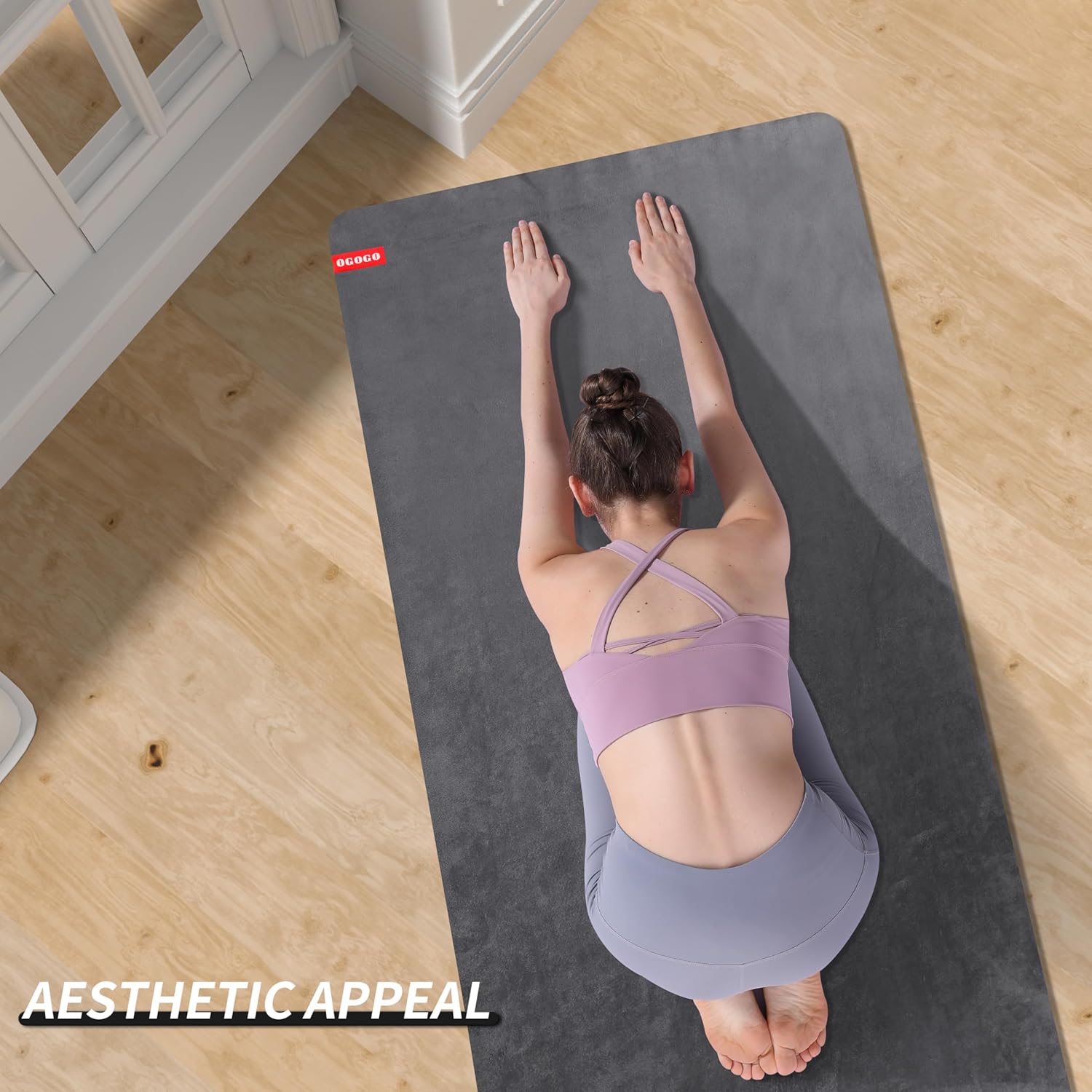 OGOGO Premium Microfiber and Suede Yoga Towel - Super Absorbent, Anti-Slip, Versatile for Yoga, Pilates, Exercise, Travel - Includes Gift Bag and Box, 74x24, Gray, PD-YT001