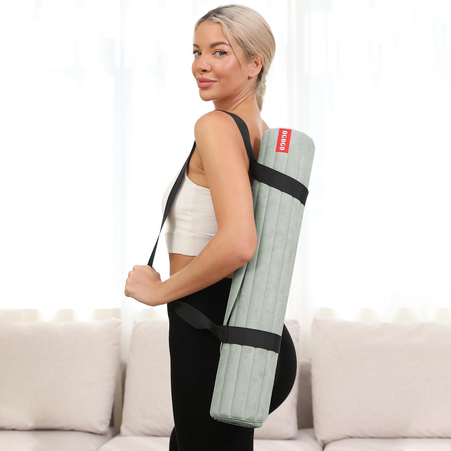 OGOGO Yoga Mat with Suede Finish, Extra Long and Wide 74 x 26 x 1/3 Inches Thick POE Material, Wavy Texture Non-Slip Design