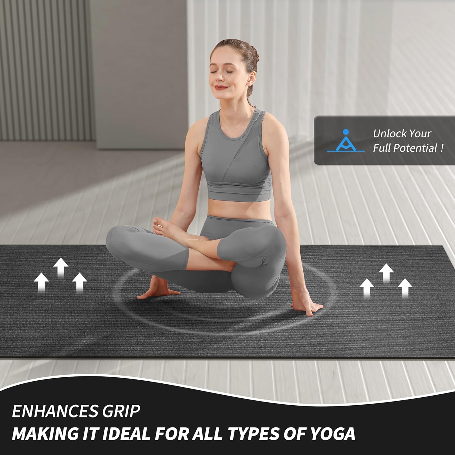 OGOGO Premium Yoga Mat - Extra Long and Wide 78. 7x 26 x1/4 inches, Non-Slip Surface, Eco-Friendly, Lightweight and Portable with Carrying Strap, Ideal for Yoga and Pilates, Black