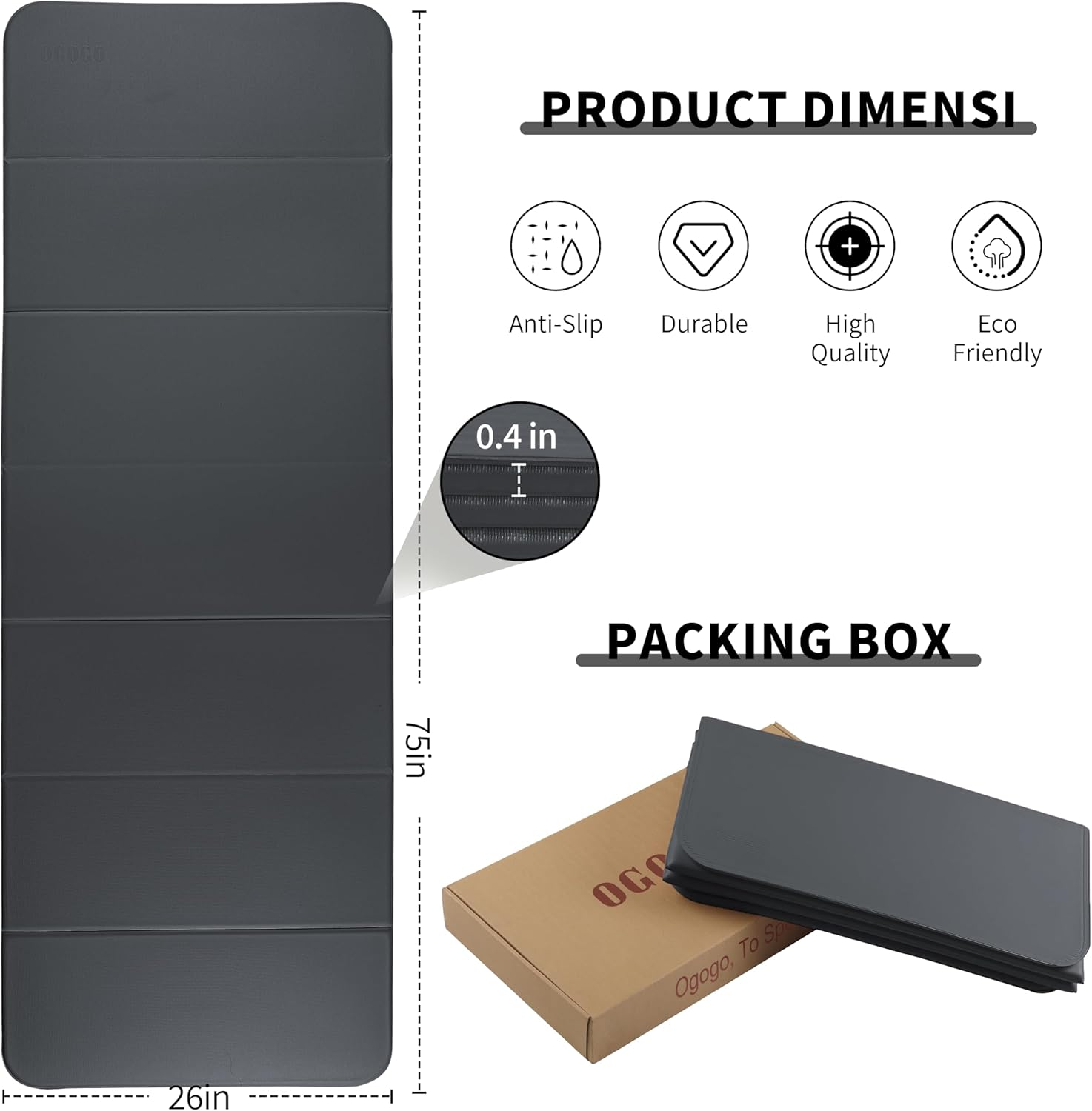 2-in-1 Foldable Fitness Mat 75 x 26 inches - Extra Thick 2/5 Inches Yoga Mat, Lightweight and Portable, Ideal for Yoga, Pilates, Full Body Workouts, Doubles as Step Stool, Yoga Block, Meditation Seat