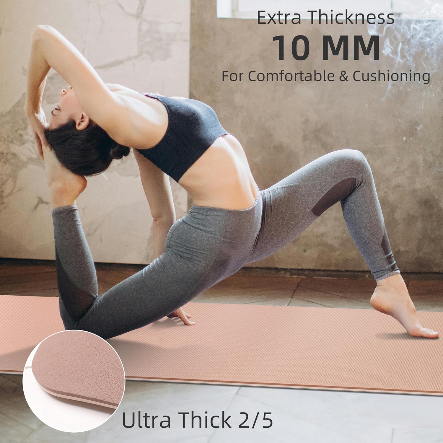 Yoga Mat Non Slip Anti-tear,extra thick High Resiliency Professional POE Yoga Mats for Women Men Kids,70"x24"x10mm,Workout, Yoga, Pilates and Floor Exercise, with Carrier Strap