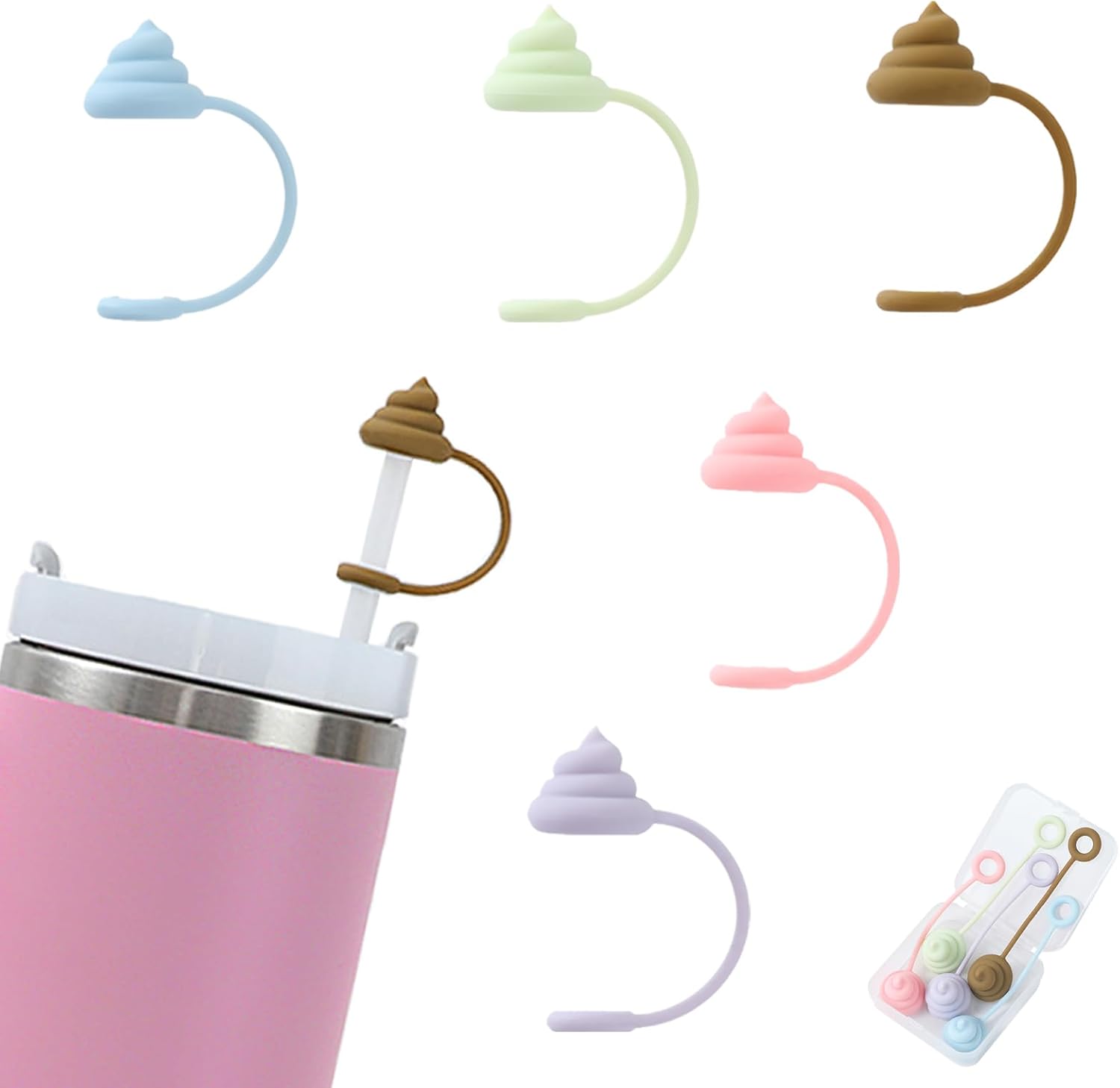 5PCS Poo-Shape Straw Covers Cap for Stanley Cup,Silicone Straw Cap for Stanley 30&40 oz Cup, 10mm Dust-Proof Reusable Straw Tips Lids.