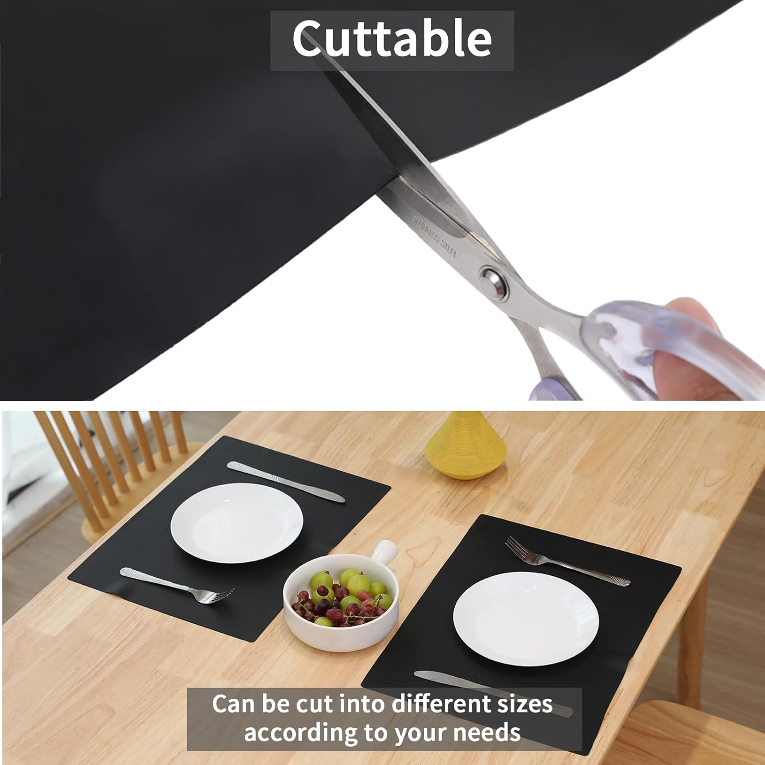 Nonslip Silicone Mats for Kitchen Countertop - Heat Resistant, 15.7-11.8 inches，Easy to Clean,Dining-Table Saver Pad - 2 Packs, Black