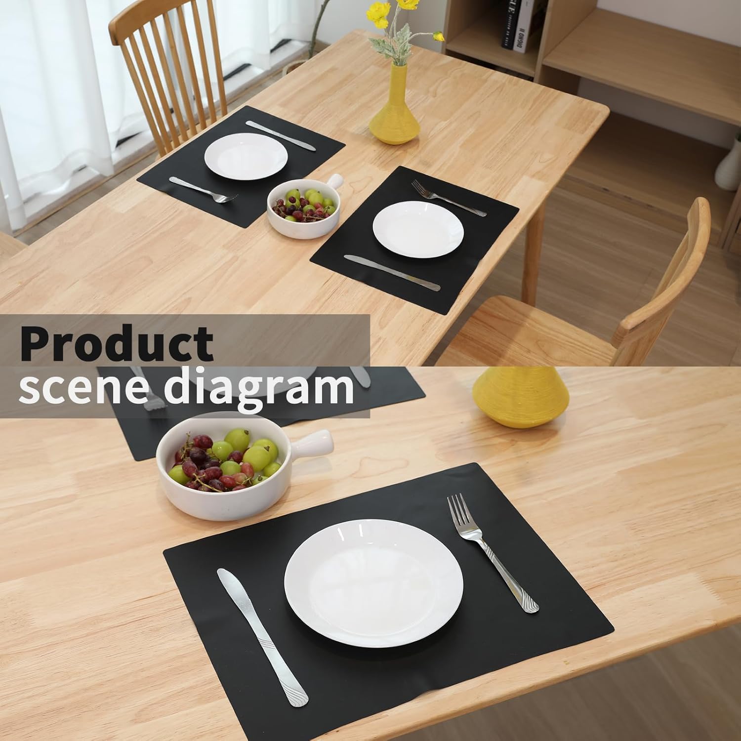 Nonslip Silicone Mats for Kitchen Countertop - Heat Resistant, 15.7-11.8 inches，Easy to Clean,Dining-Table Saver Pad - 2 Packs, Black