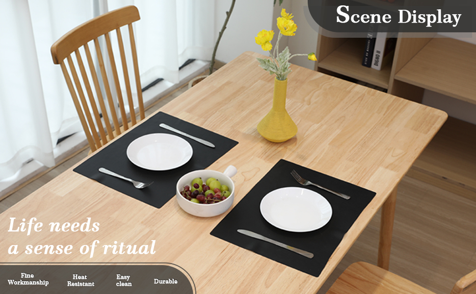 Nonslip Silicone Mats for Kitchen Countertop - Heat Resistant, 15.7-11.8 inches，Easy to Clean,Dining-Table Saver Pad - 2 Packs, Black