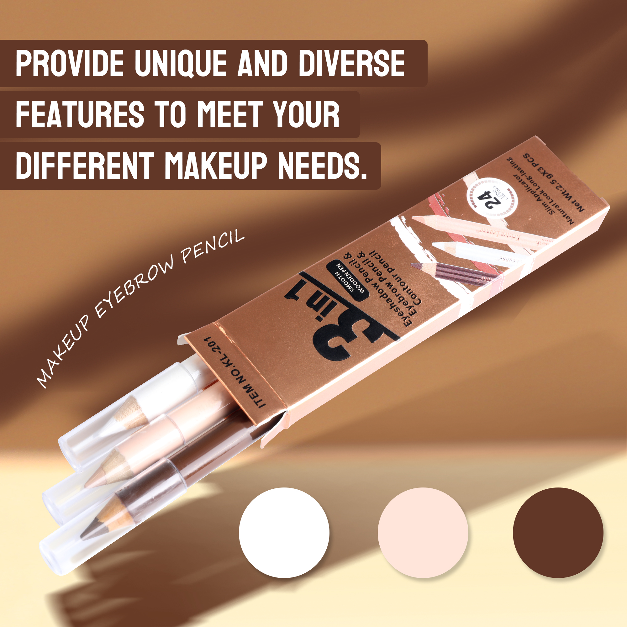 Eyebrow Pen 3Pcs Multifunctional Use Waterproof Smudge Proof Makeup Contour Eyeliner Brow Pencils Set for Women