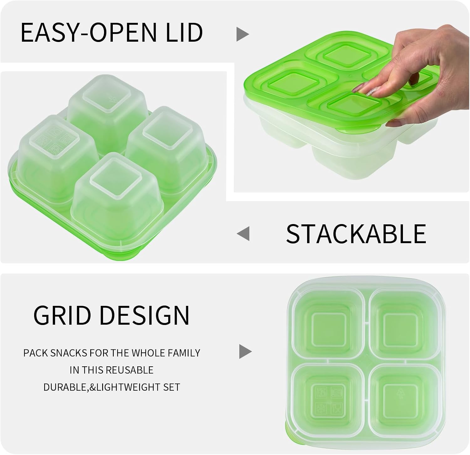 Bento Box for Adults Snack Lunch Boxes Set with Insulated Food Bag Snack Containers Set of 3-Stackable with 4 Compartments for Work Travel Outdoor