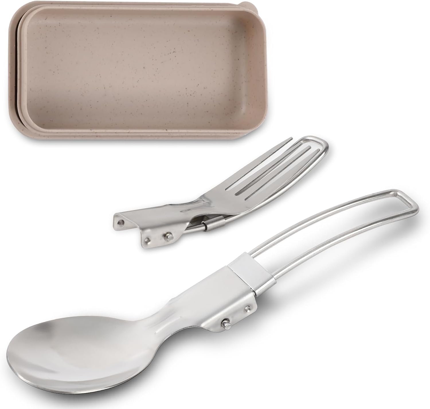 Camping Utensils Folding Spork Set, Fork and Spoon With Storage Box, Stainless Steel Tableware Accessories, Portable Outdoor Kitchen Set for Travel, Picnic, Hiking, Backpacks