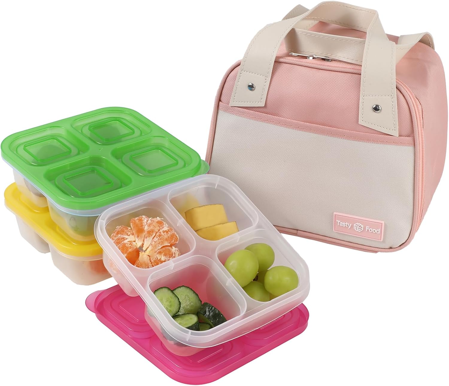 Bento Box for Adults Snack Lunch Boxes Set with Insulated Food Bag Snack Containers Set of 3-Stackable with 4 Compartments for Work Travel Outdoor