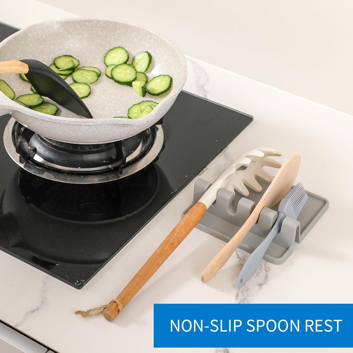 Kitchen Silicone Spoon Rest Heat Resistant Utensil Rest with Drip Pad For Multiple Utensils Grill Utensil Holder Spatula Holder Tongs Ladle