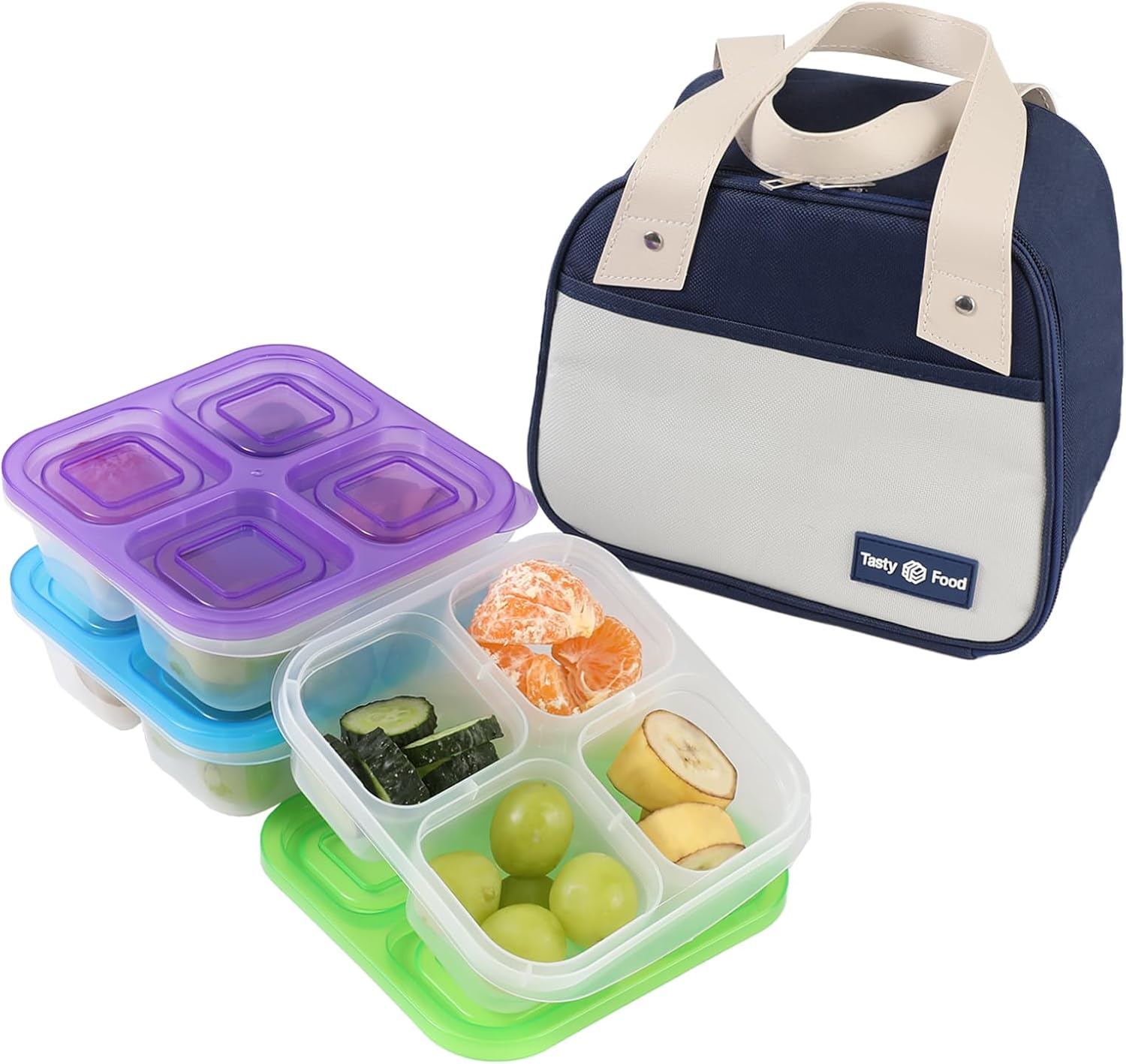 Bento Box for Adults Snack Lunch Boxes Set with Insulated Food Bag Snack Containers Set of 3-Stackable with 4 Compartments for Work Travel Outdoor