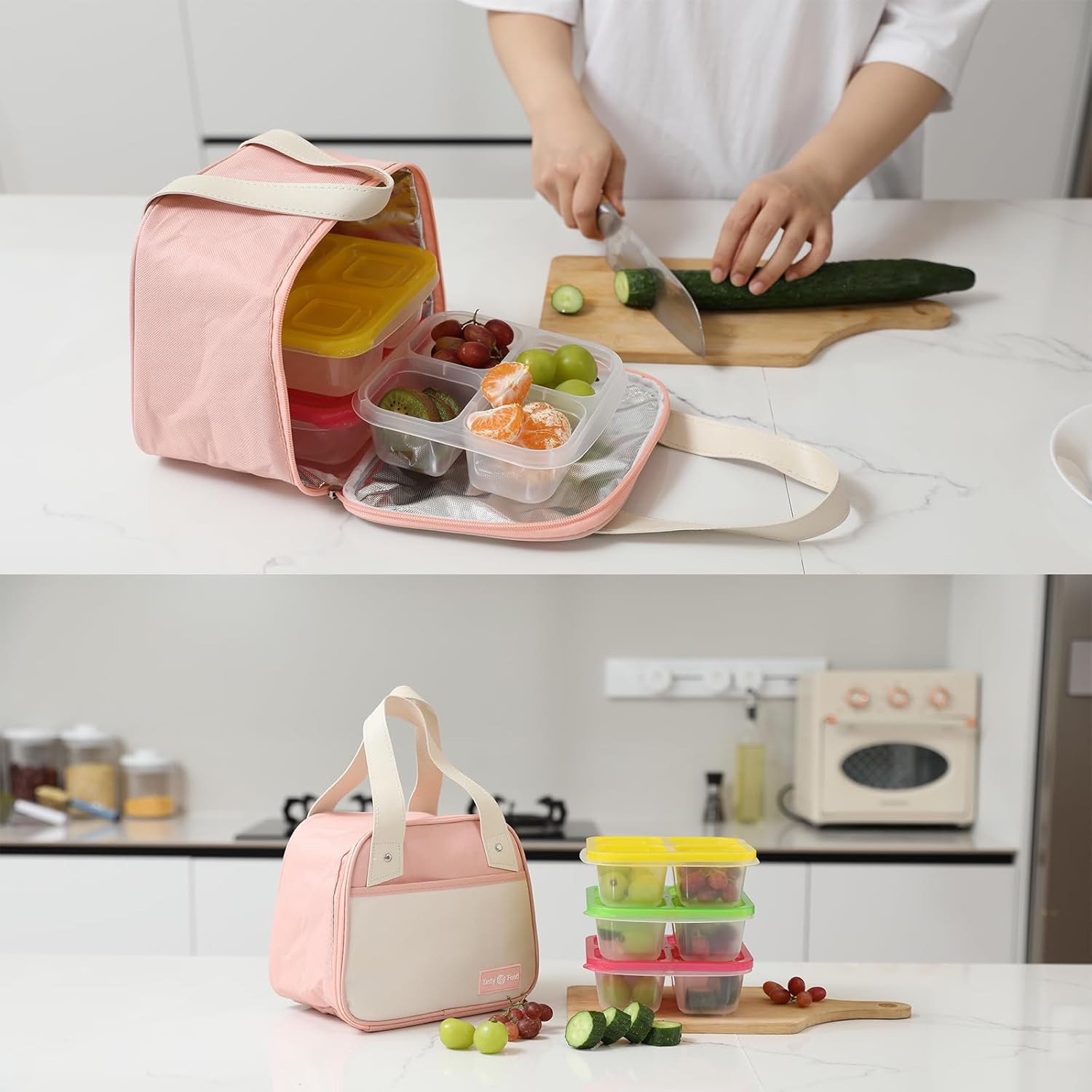 Bento Box for Adults Snack Lunch Boxes Set with Insulated Food Bag Snack Containers Set of 3-Stackable with 4 Compartments for Work Travel Outdoor
