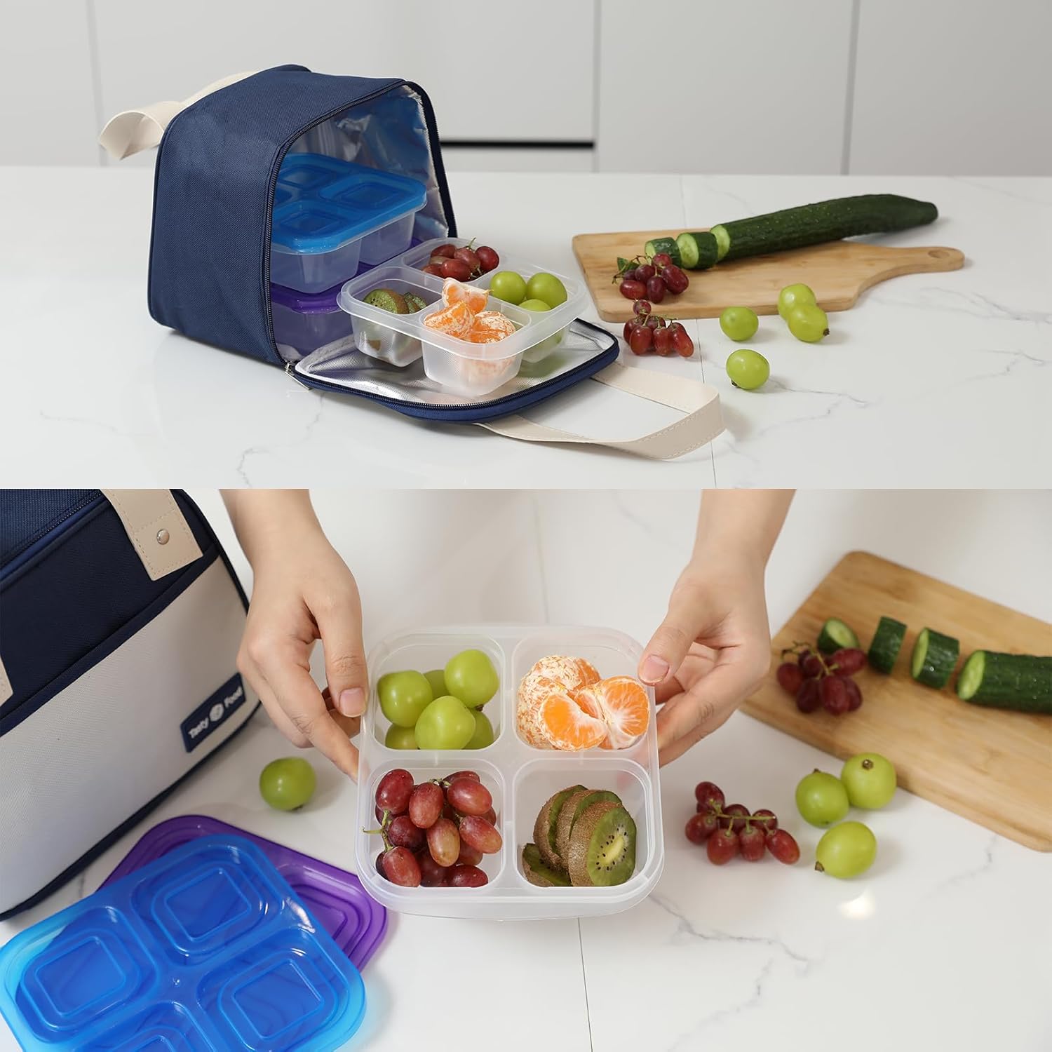 Bento Box for Adults Snack Lunch Boxes Set with Insulated Food Bag Snack Containers Set of 3-Stackable with 4 Compartments for Work Travel Outdoor