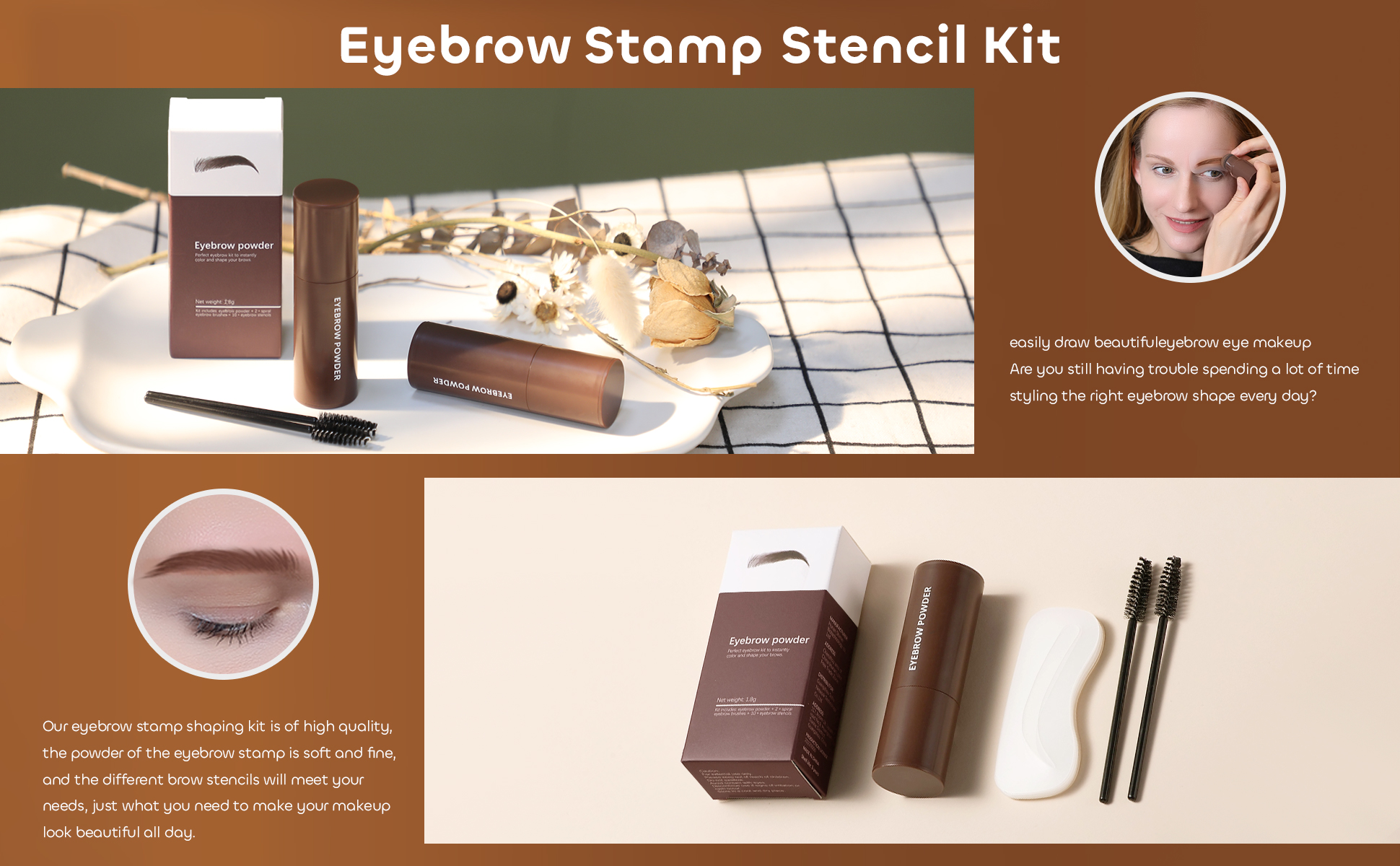 Eyebrow Stamp Stencil Kit with Brush Beginner Friendly Hairline Makeup Powder Long-Lasting Waterproof Smudge-Proof Eye Brow Stencils for Both Men and Women