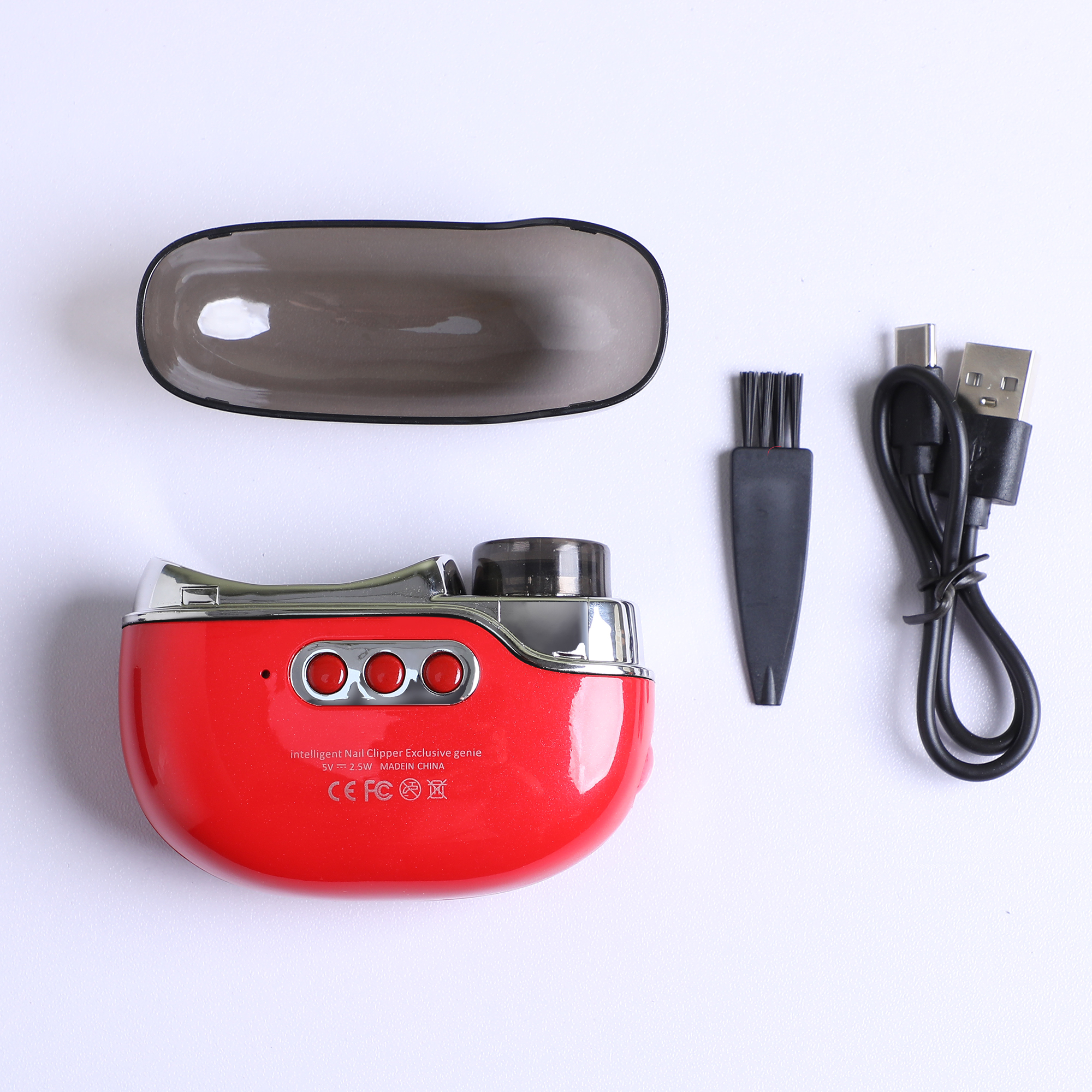 Electric Nail Clipper with UV Baking Light Nail Trimmer USB Rechargeable Polish Safety Red