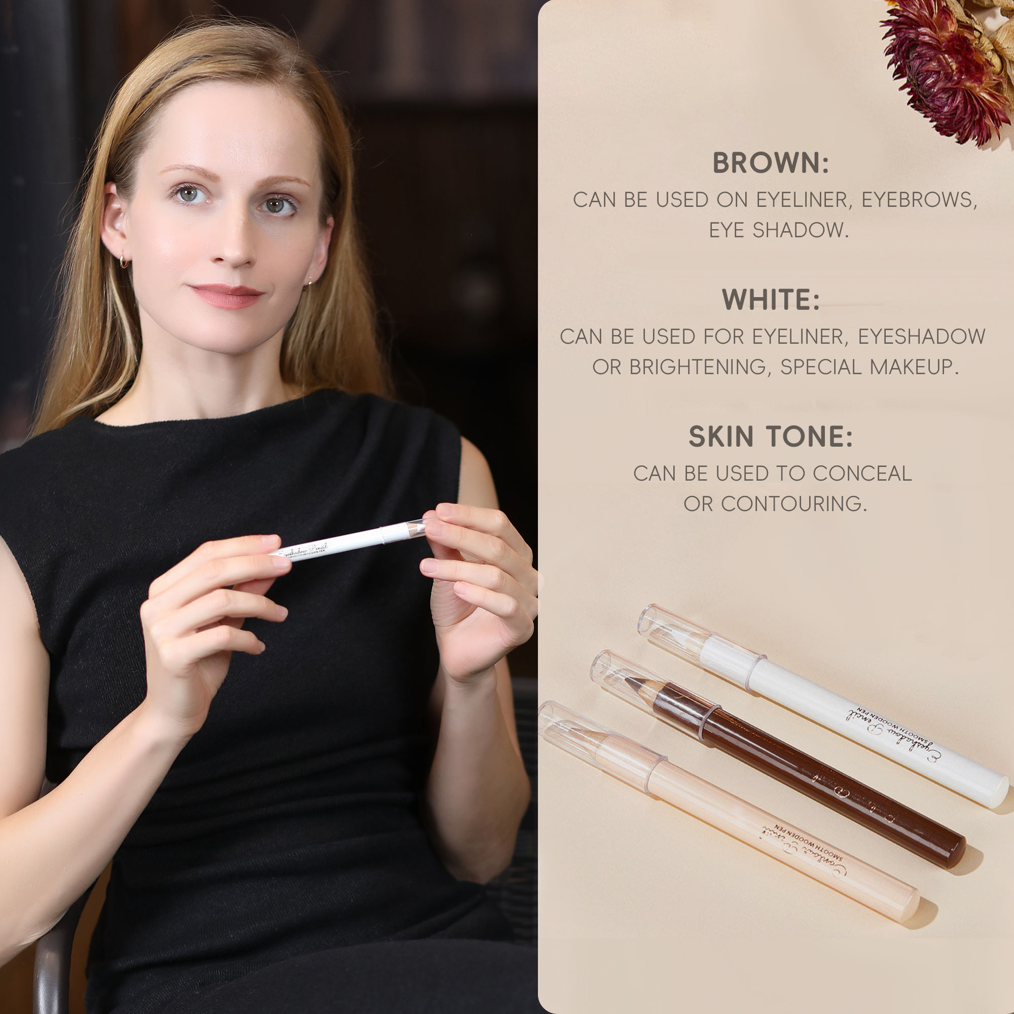 Eyebrow Pen 3Pcs Multifunctional Use Waterproof Smudge Proof Makeup Contour Eyeliner Brow Pencils Set for Women