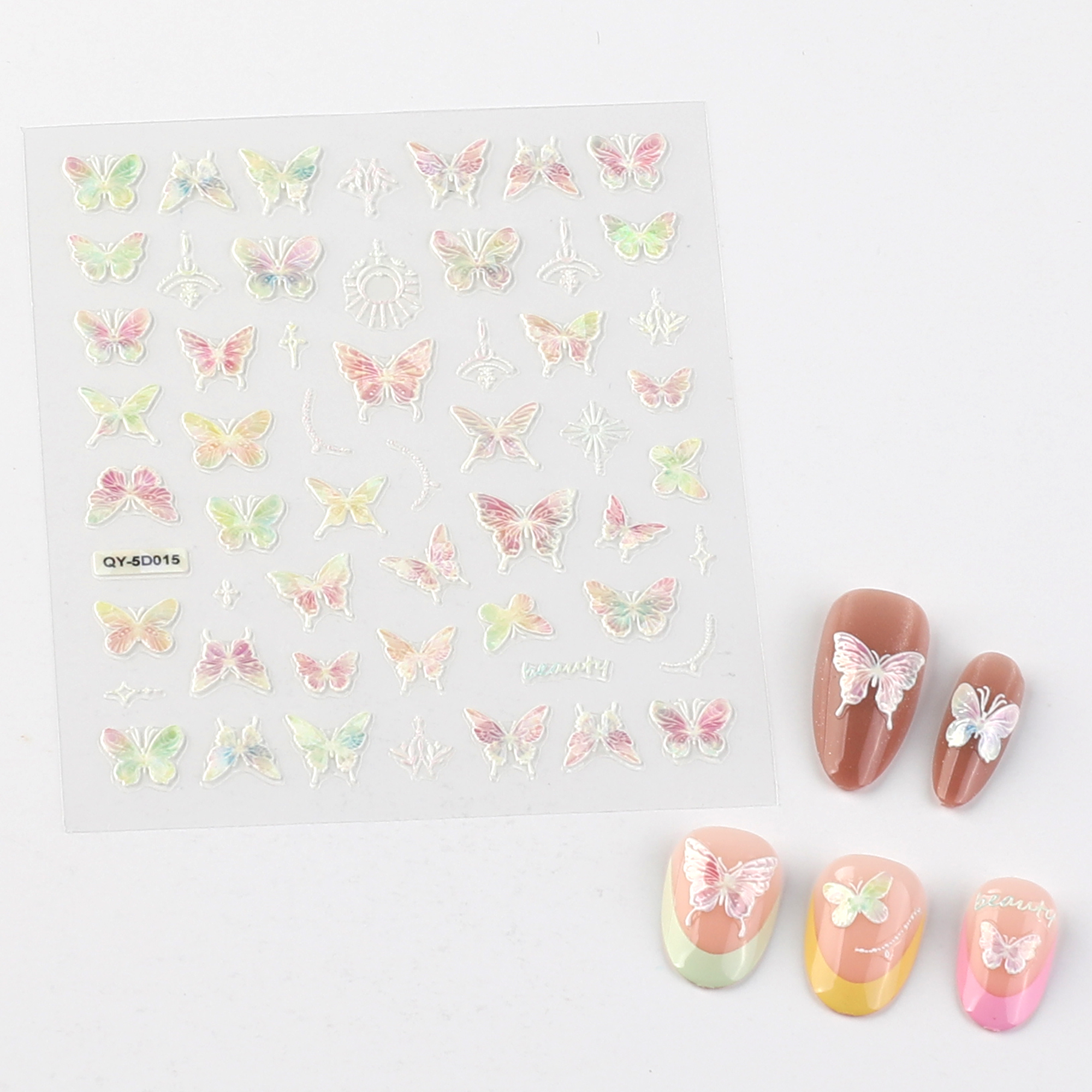 5 Sheets Butterfly Nail Stickers 5D Embossed Self-Adhesive Nail Art Stickers for Nails Art Decoration