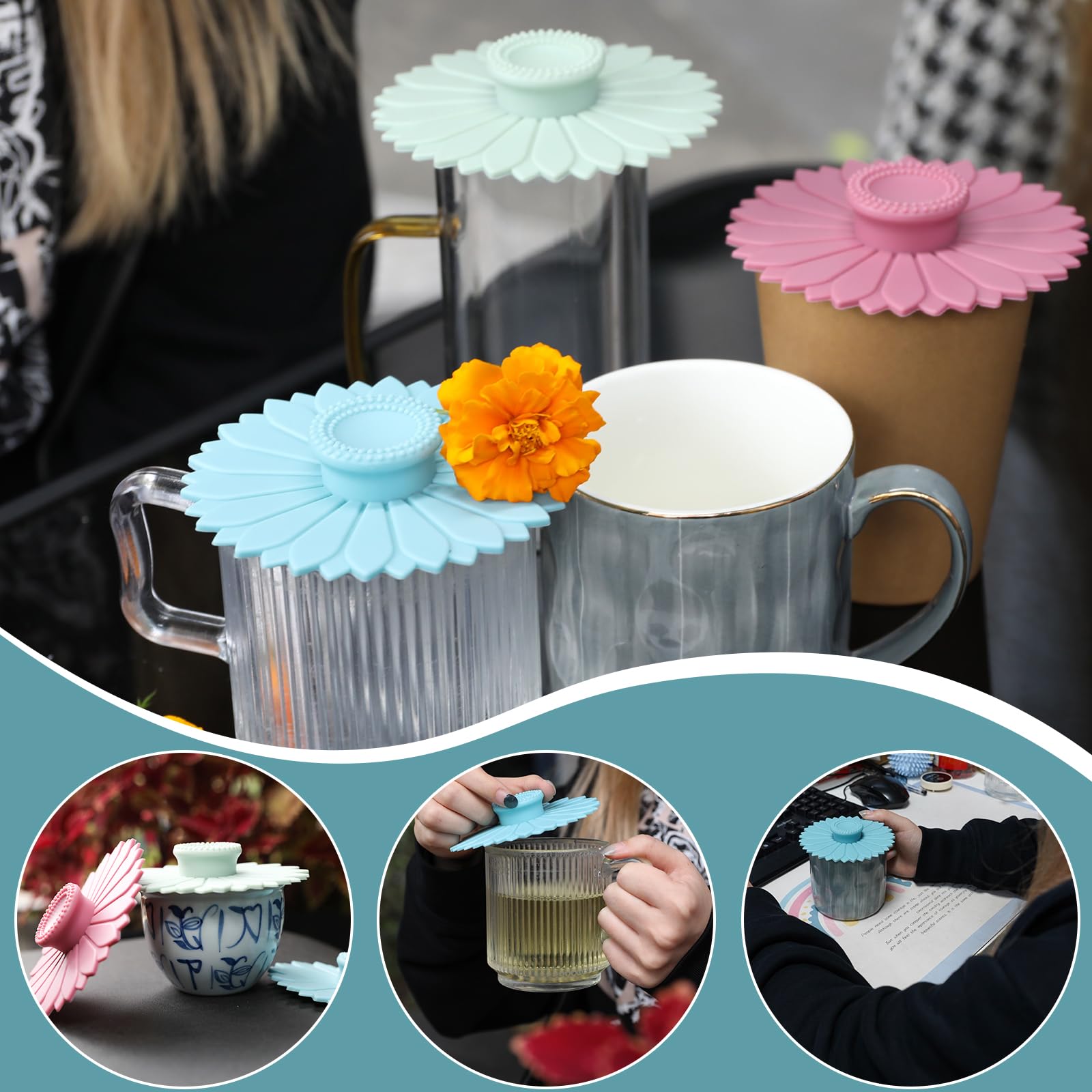 2Pcs Silicone Cup Covers 4.1 Inch Reusable Silicone Mug and Cup Lids Suction Seal Lid Caps to Keep Drink Warm or Cold for Steeping Coffee Tea And Drink Cover (blue&pink)