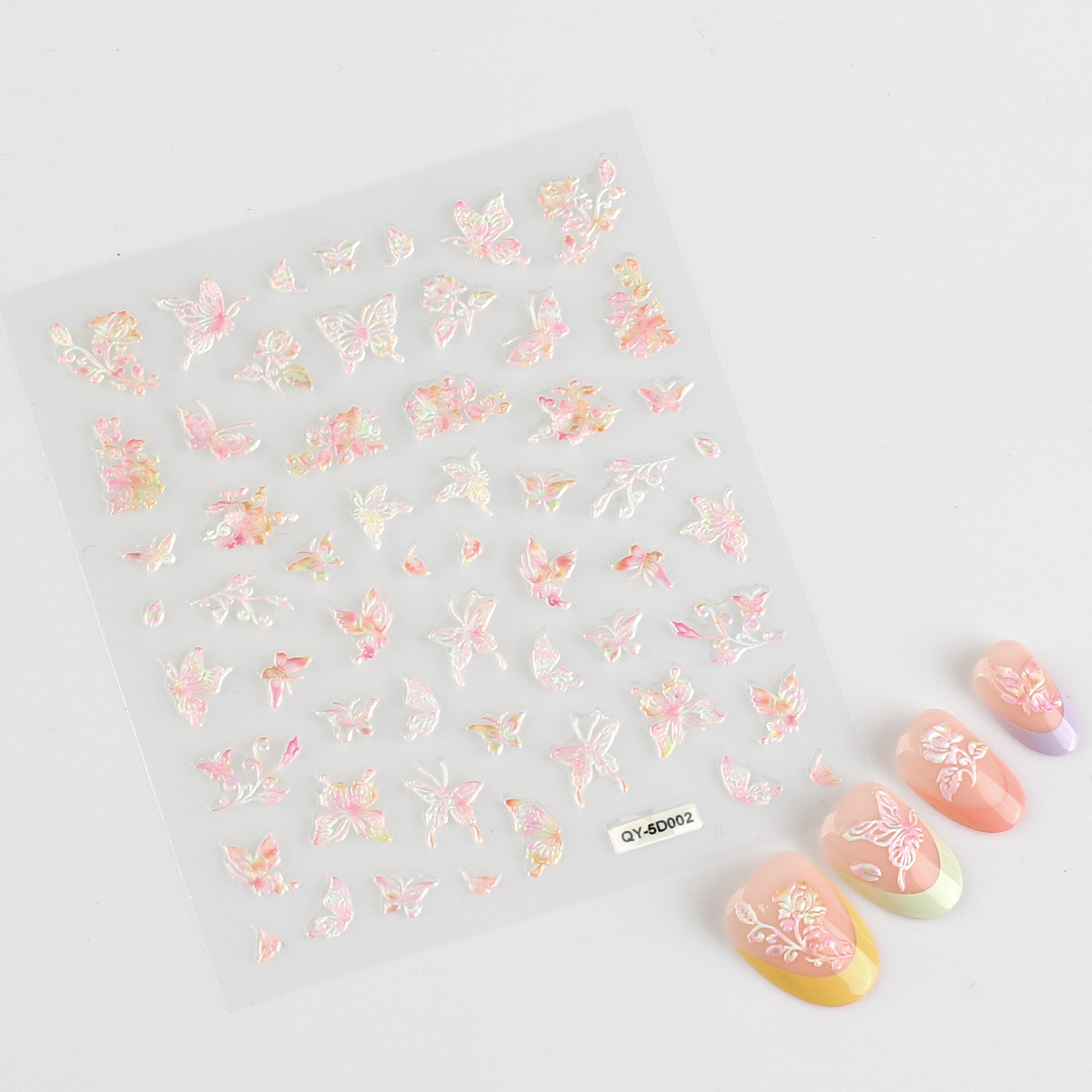 5 Sheets Butterfly Nail Stickers 5D Embossed Nail Decals
