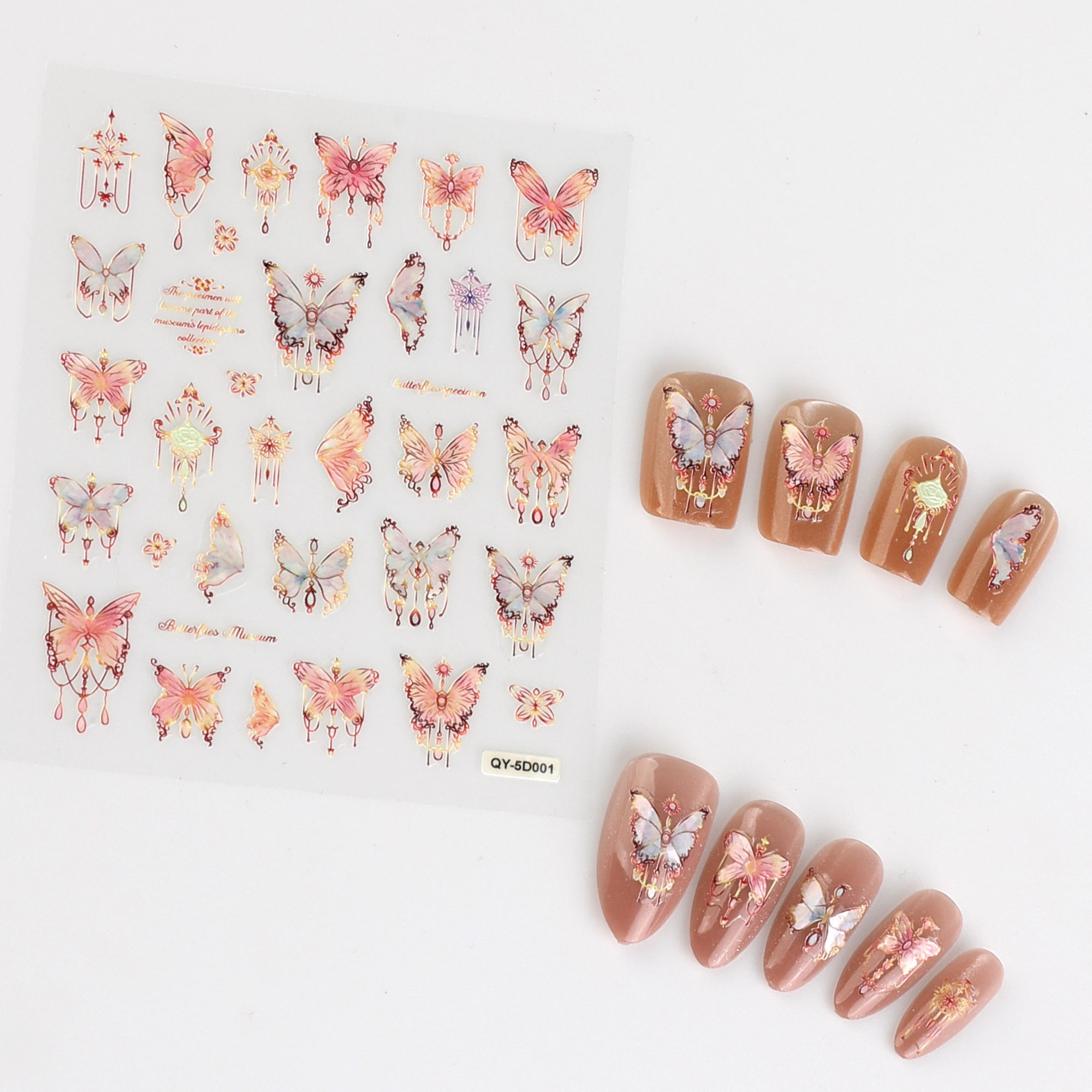 5 Sheets Butterfly Nail Stickers 5D Embossed Nail Decals