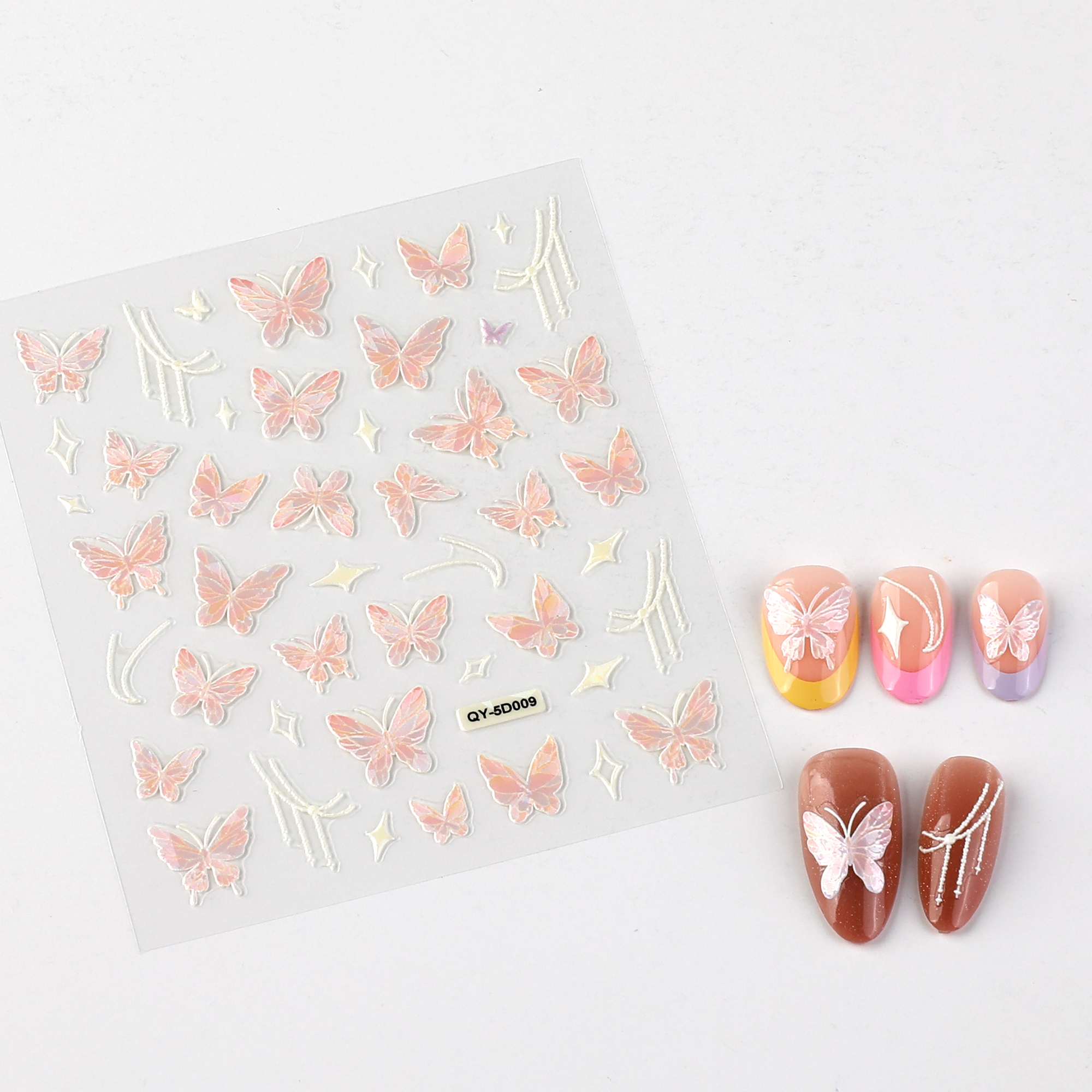 5 Sheets Butterfly Nail Stickers 5D Embossed Nail Decals
