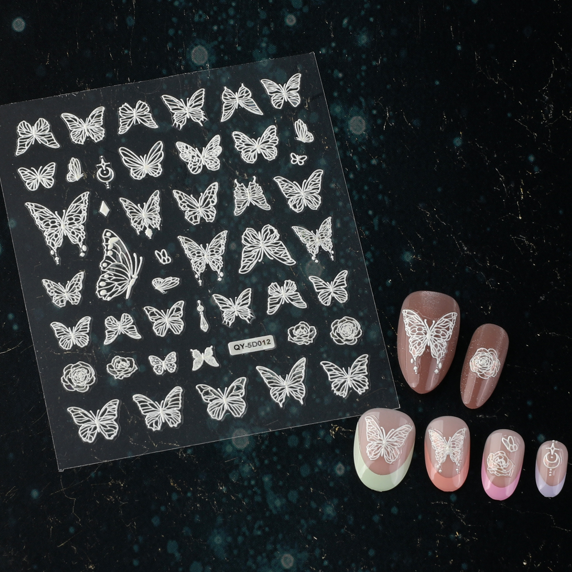 5 Sheets Butterfly Nail Stickers 5D Embossed Self-Adhesive Nail Art Stickers for Nails Art Decoration