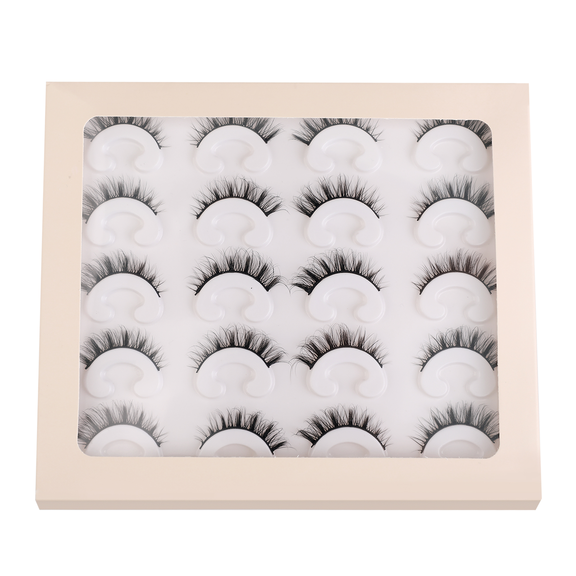 Achieve stunning eyes with 10 pairs of jet black false lashes, perfect for heavy makeup