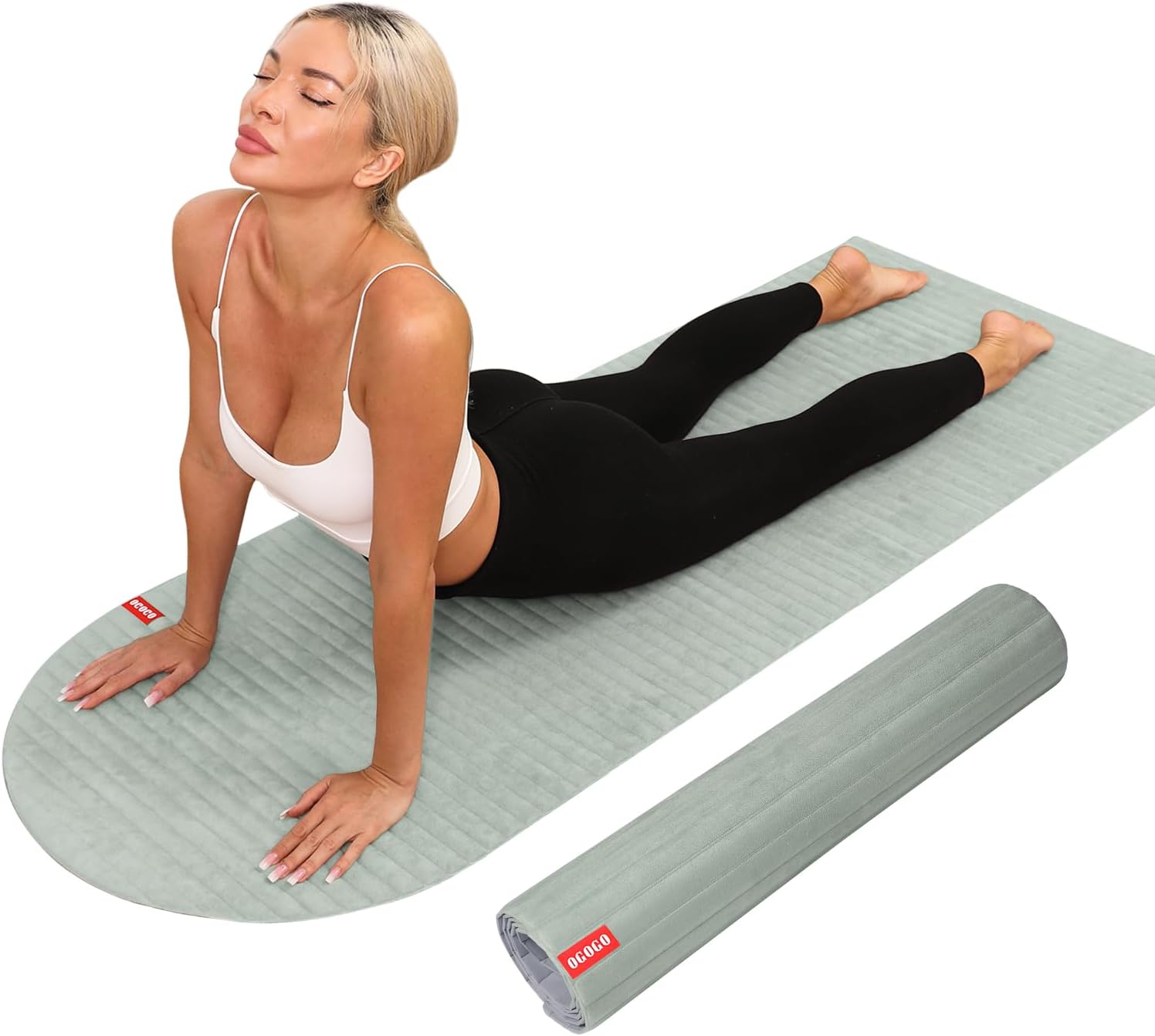 OGOGO Yoga Mat with Suede Finish, Extra Long and Wide 74 x 26 x 1/3 Inches Thick POE Material, Wavy Texture Non-Slip Design