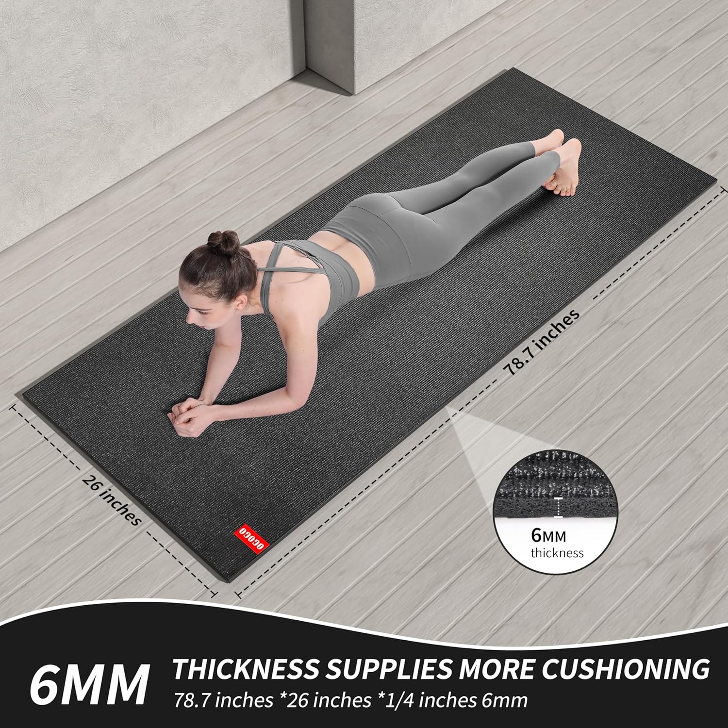 OGOGO Premium Yoga Mat - Extra Long and Wide 78. 7x 26 x1/4 inches, Non-Slip Surface, Eco-Friendly, Lightweight and Portable with Carrying Strap, Ideal for Yoga and Pilates, Black