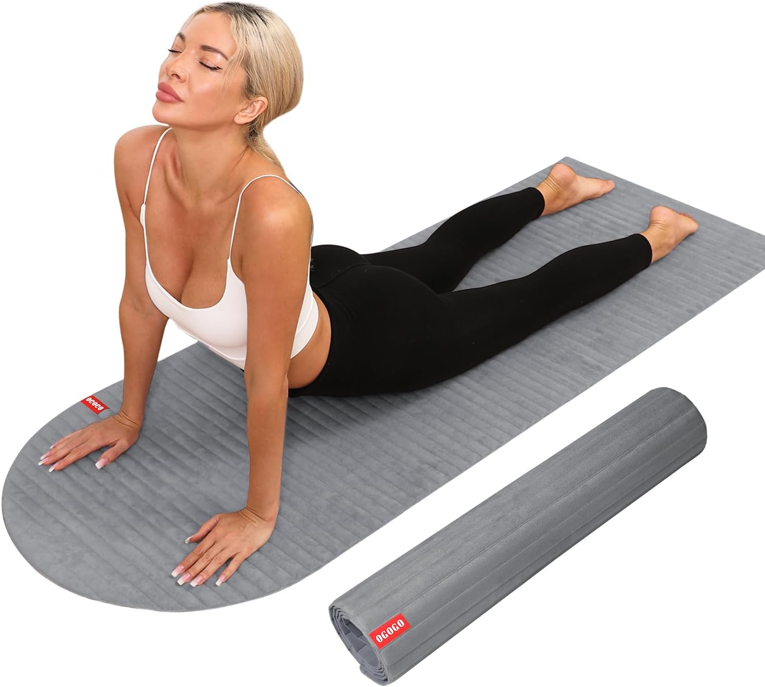 OGOGO Yoga Mat with Suede Finish, Extra Long and Wide 74 x 26 x 1/3 Inches Thick POE Material, Wavy Texture Non-Slip Design
