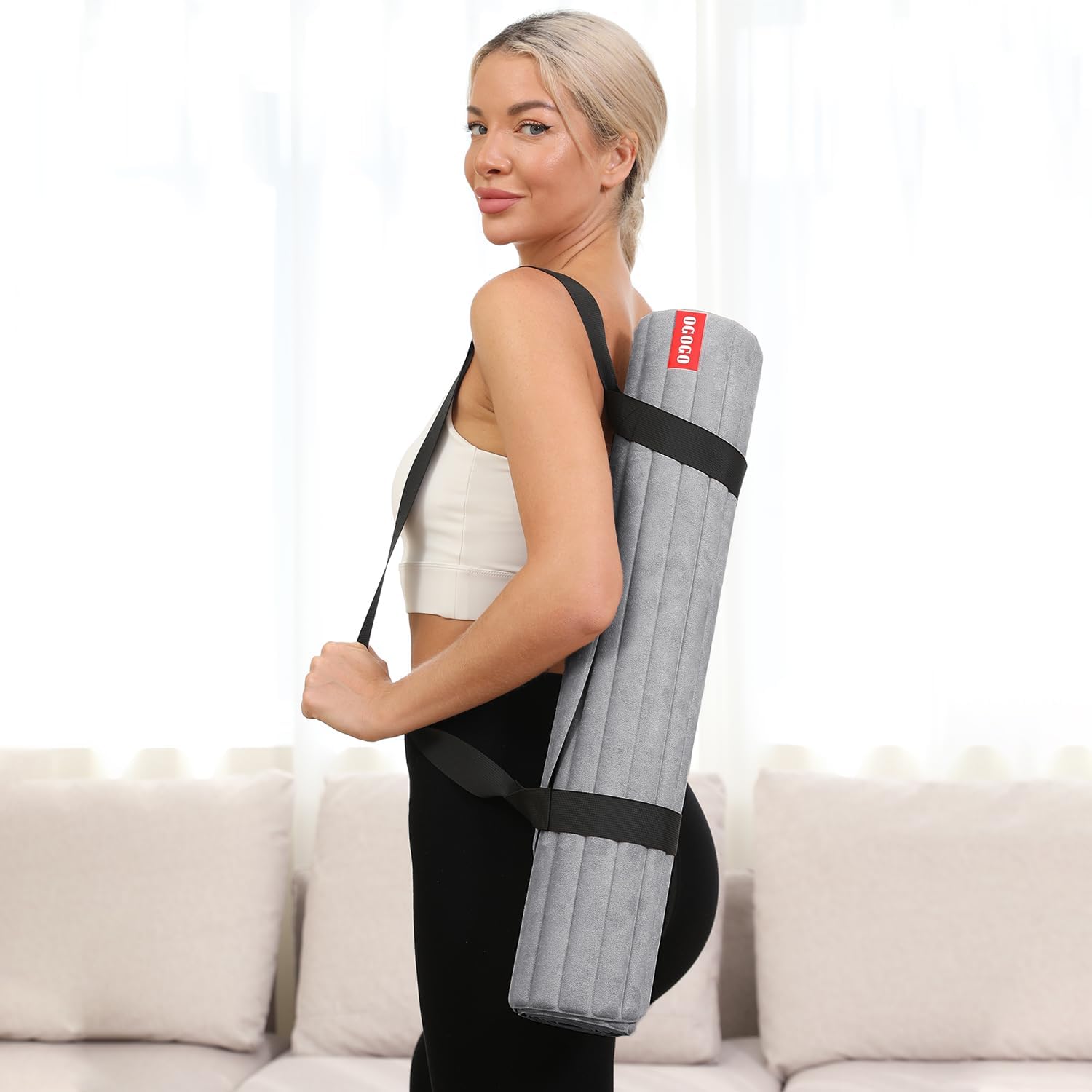 OGOGO Yoga Mat with Suede Finish, Extra Long and Wide 74 x 26 x 1/3 Inches Thick POE Material, Wavy Texture Non-Slip Design