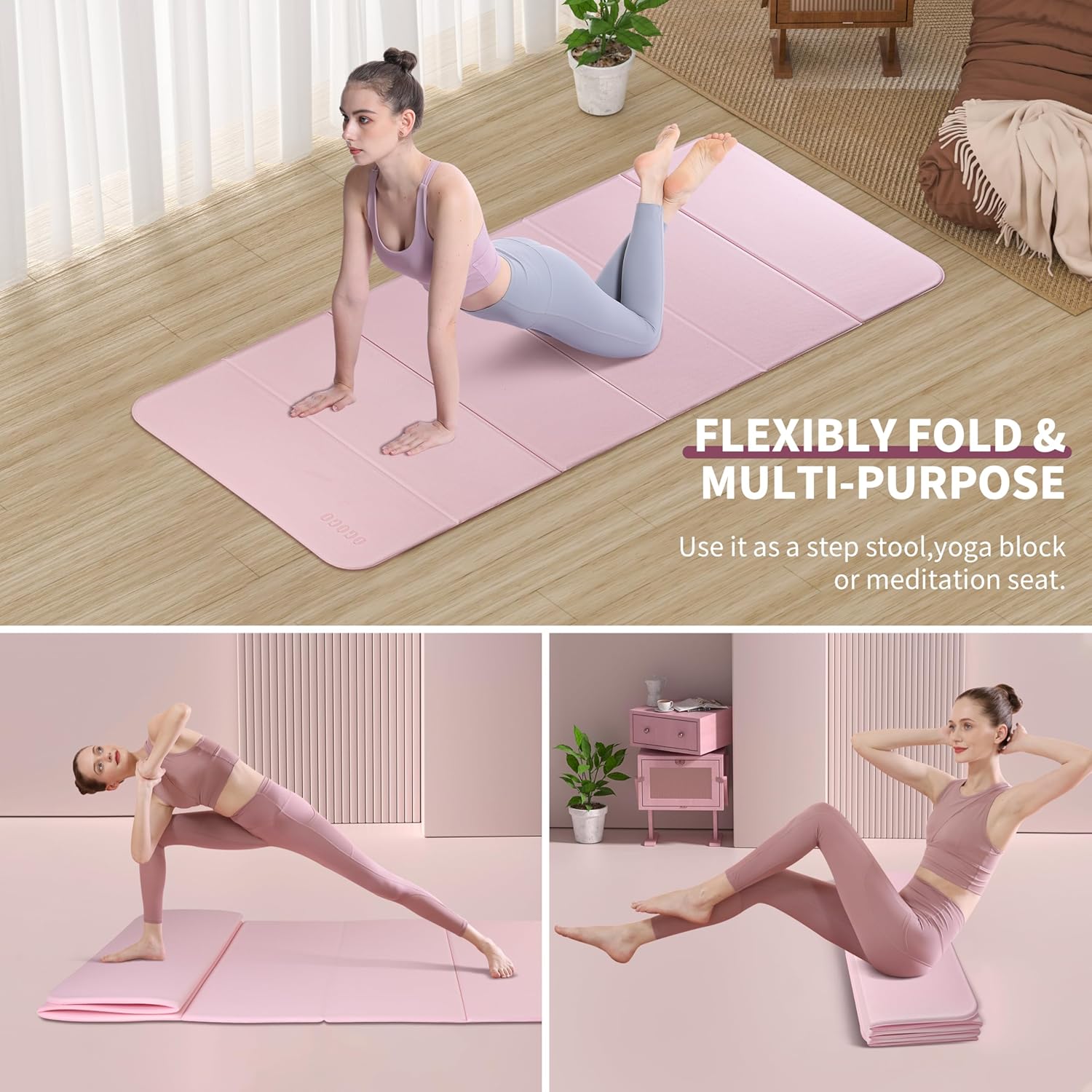 OGOGO Foldable Yoga Mat - Extra Thick 70" x 24.8"x 2/5 Inches Eco-Friendly POE Material, Non-Slip Design Fitness Mats, Multi-Purpose Workout Mats For Studio or Home Use…