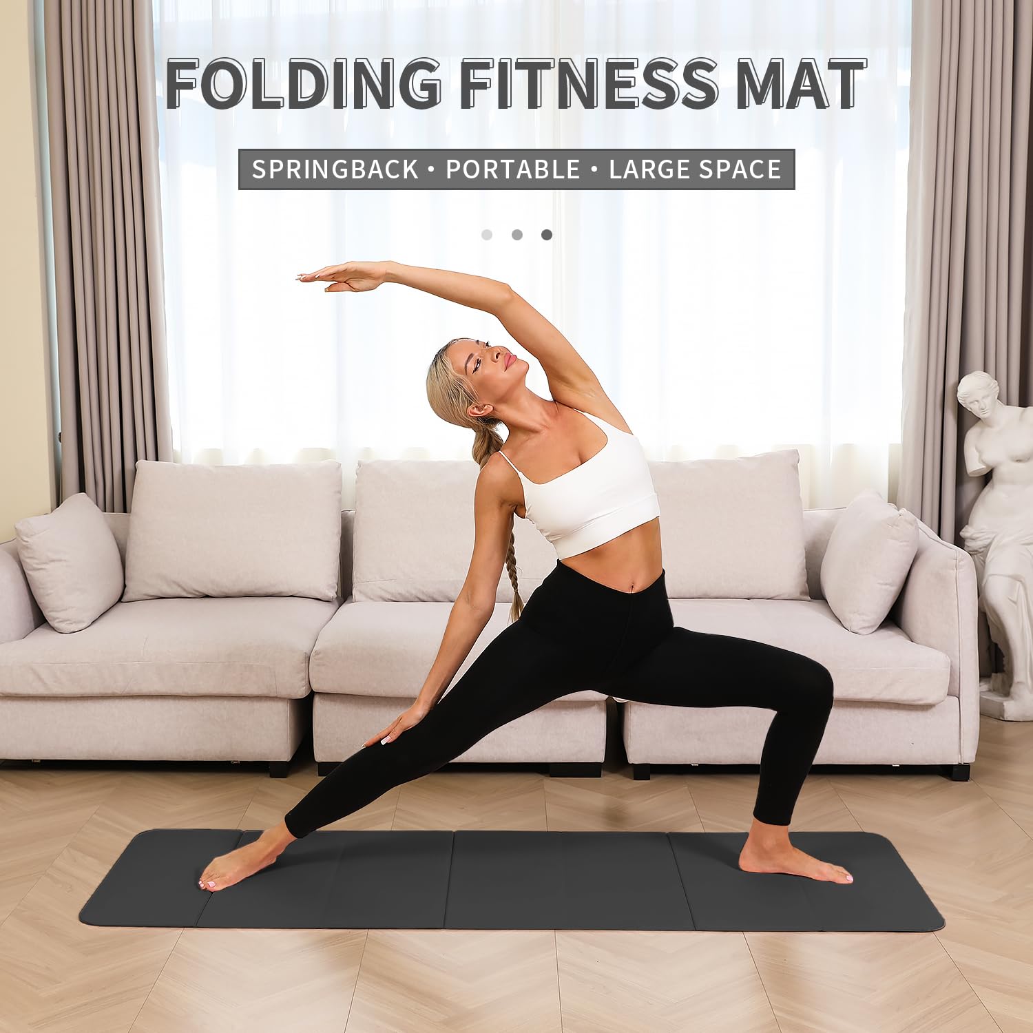 Foldable Yoga mat -10mm thick, POE material, portable multi-functional folding mat - comfortable and durable, easy to carry, suitable for outdoor travel, home exercise and yoga fitness