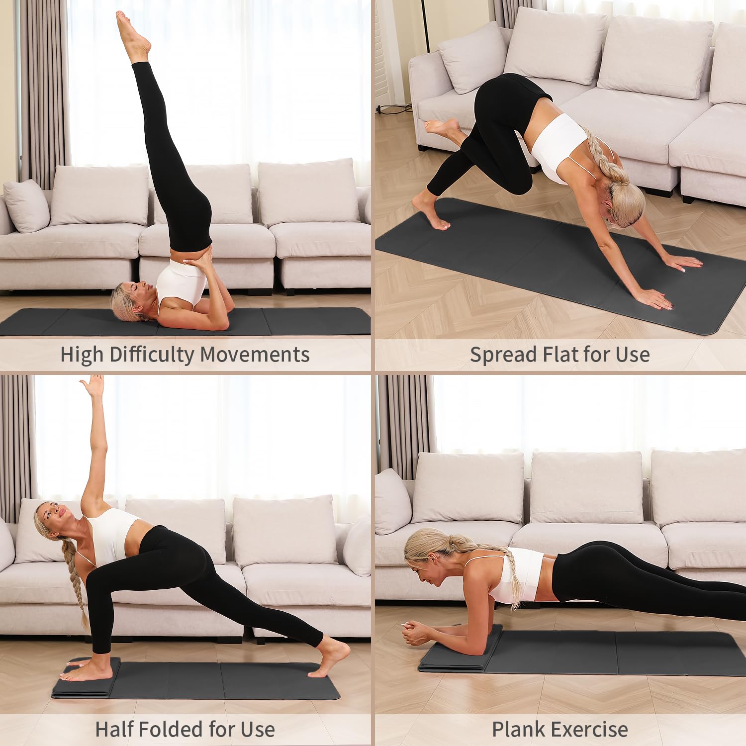 Foldable Yoga mat -10mm thick, POE material, portable multi-functional folding mat - comfortable and durable, easy to carry, suitable for outdoor travel, home exercise and yoga fitness