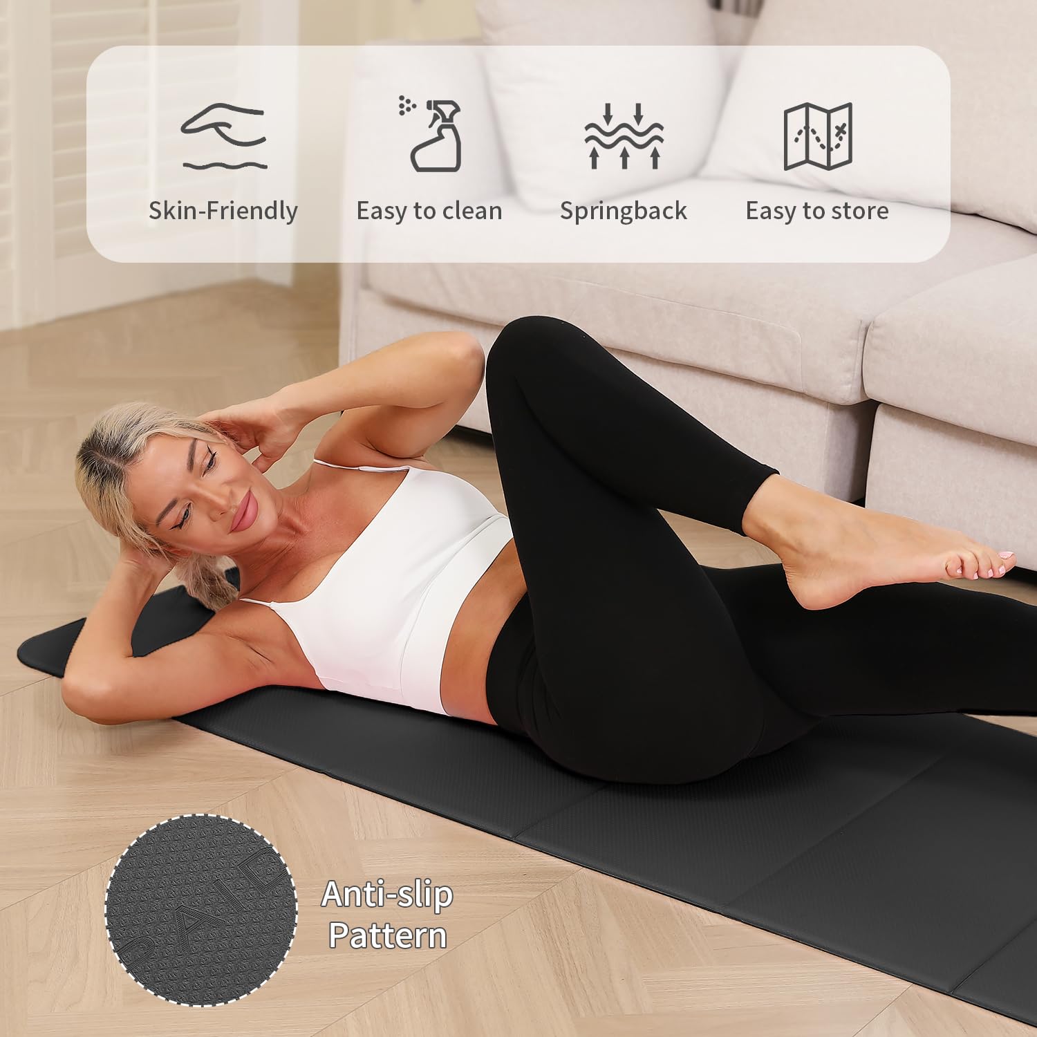 Foldable Yoga mat -10mm thick, POE material, portable multi-functional folding mat - comfortable and durable, easy to carry, suitable for outdoor travel, home exercise and yoga fitness