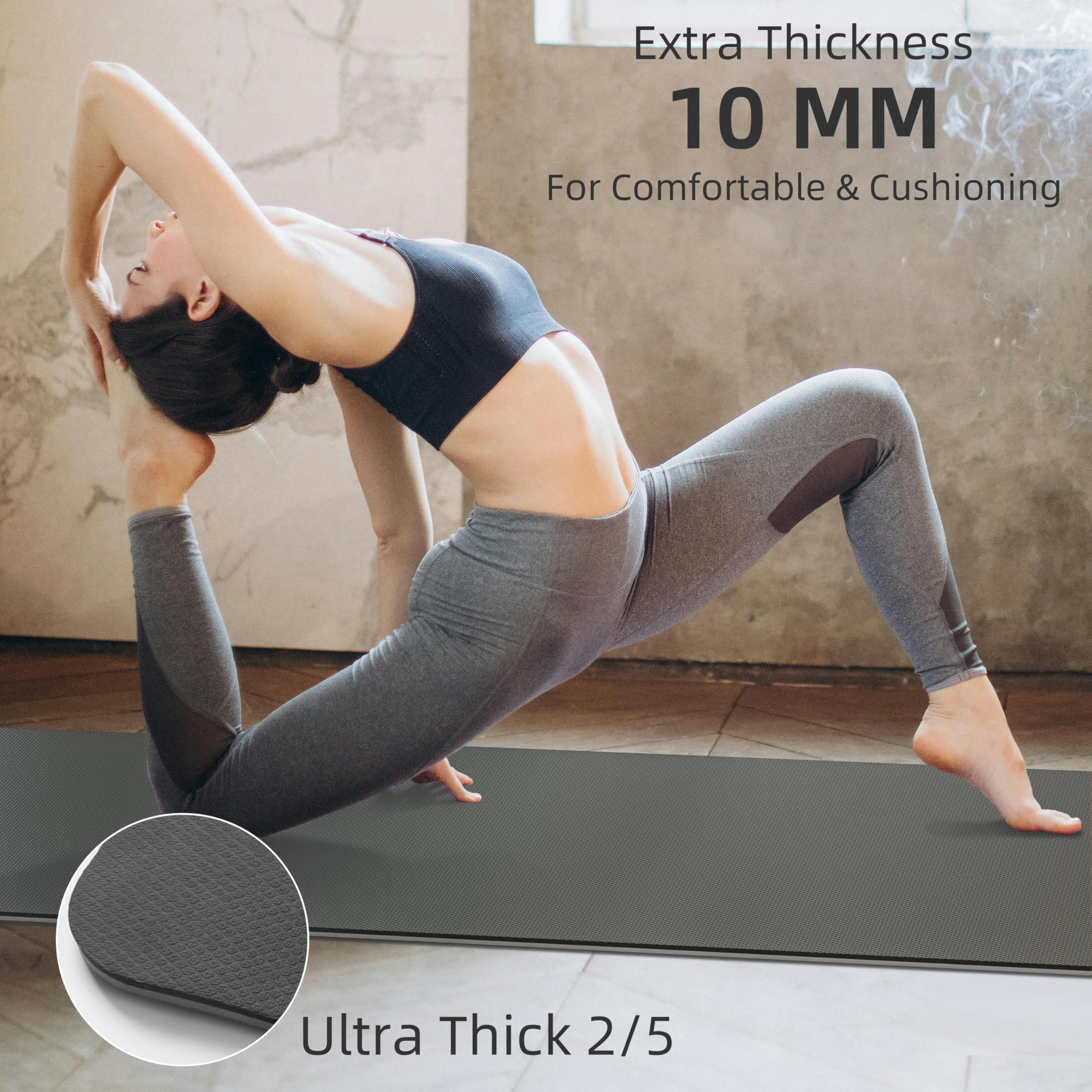 Yoga Mat Non Slip Anti-tear,extra thick High Resiliency Professional POE Yoga Mats for Women Men Kids,70"x24"x10mm,Workout, Yoga, Pilates and Floor Exercise, with Carrier Strap