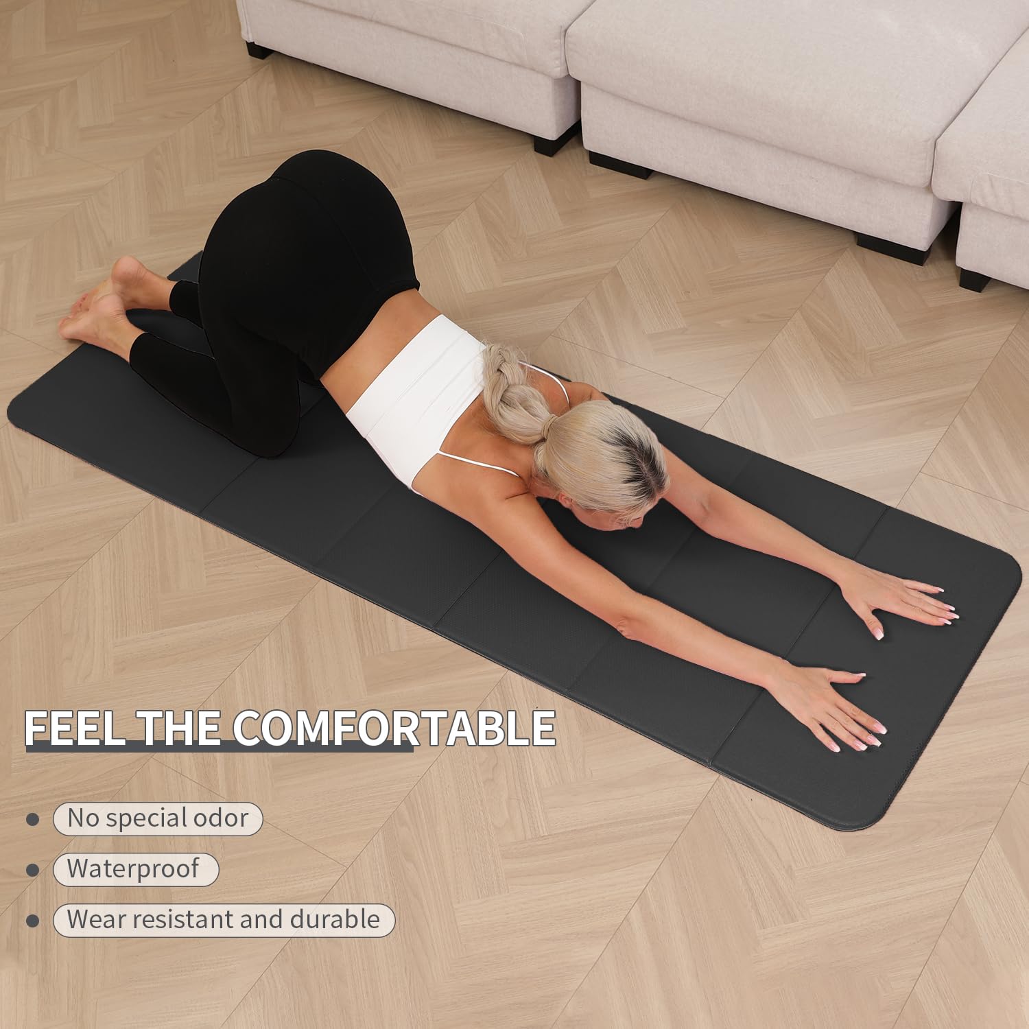 Foldable Yoga mat -10mm thick, POE material, portable multi-functional folding mat - comfortable and durable, easy to carry, suitable for outdoor travel, home exercise and yoga fitness