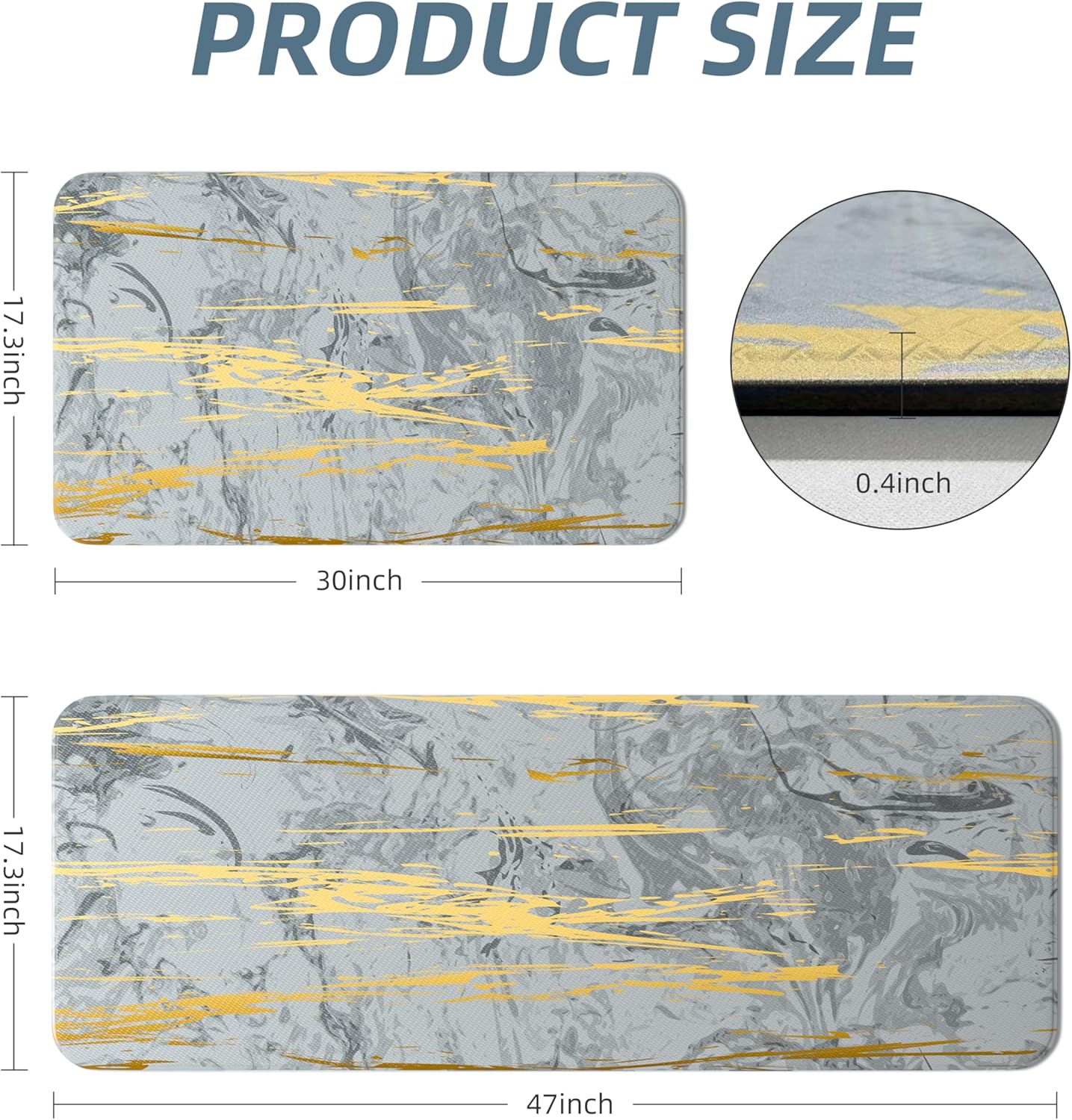 PAIDU Kitchen Floor Mat Set of 2 PCS,Cushioned Anti Fatigue Kitchen Rug for Floor,Non-Slip Waterproof Kitchen Mats,Durable PVC Comfort Kitchen Mats and Rugs (gray&gold)