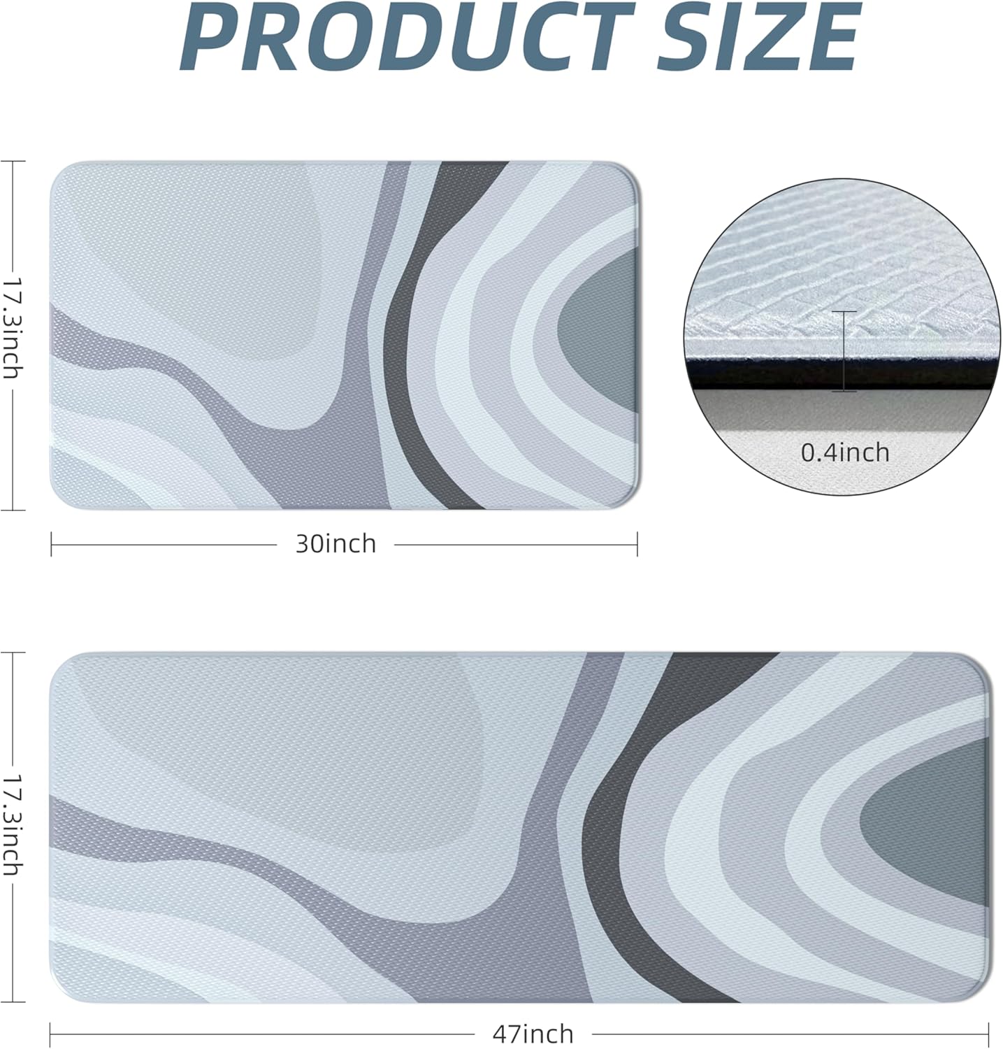 Kitchen Floor Mat Set of 2 PCS,Cushioned Anti Fatigue Kitchen Rug for Floor,Non-Slip Waterproof Kitchen Mats,Durable PVC Comfort Kitchen Mats and Rugs (Gray&White, 17"×47"+17"×30")
