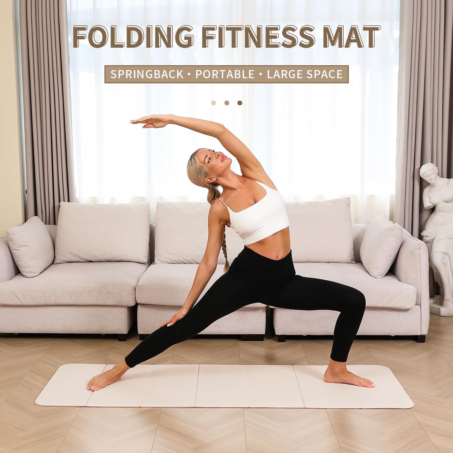 Foldable Yoga mat -10mm thick, POE material, portable multi-functional folding mat - comfortable and durable, easy to carry, suitable for outdoor travel, home exercise and yoga fitness