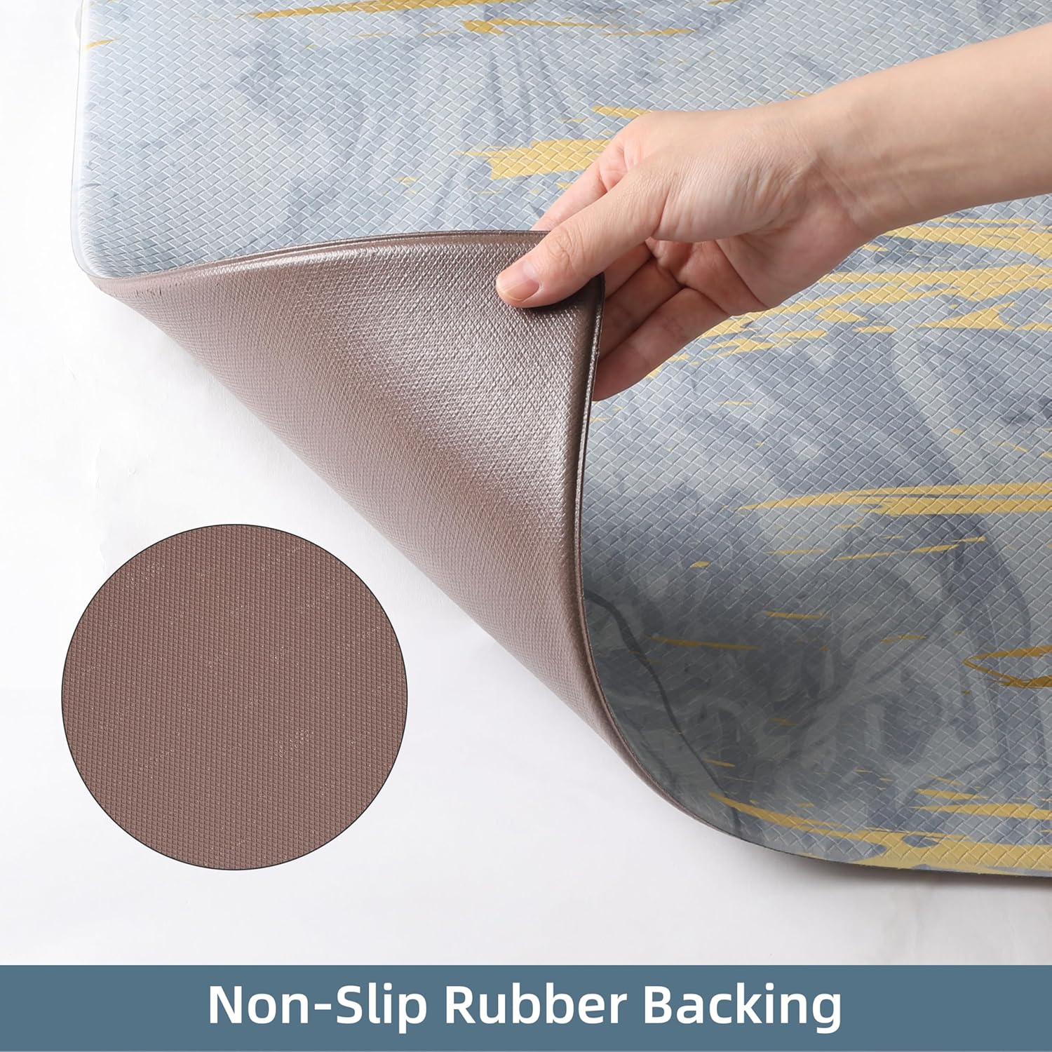 PAIDU Kitchen Floor Mat Set of 2 PCS,Cushioned Anti Fatigue Kitchen Rug for Floor,Non-Slip Waterproof Kitchen Mats,Durable PVC Comfort Kitchen Mats and Rugs (gray&gold)