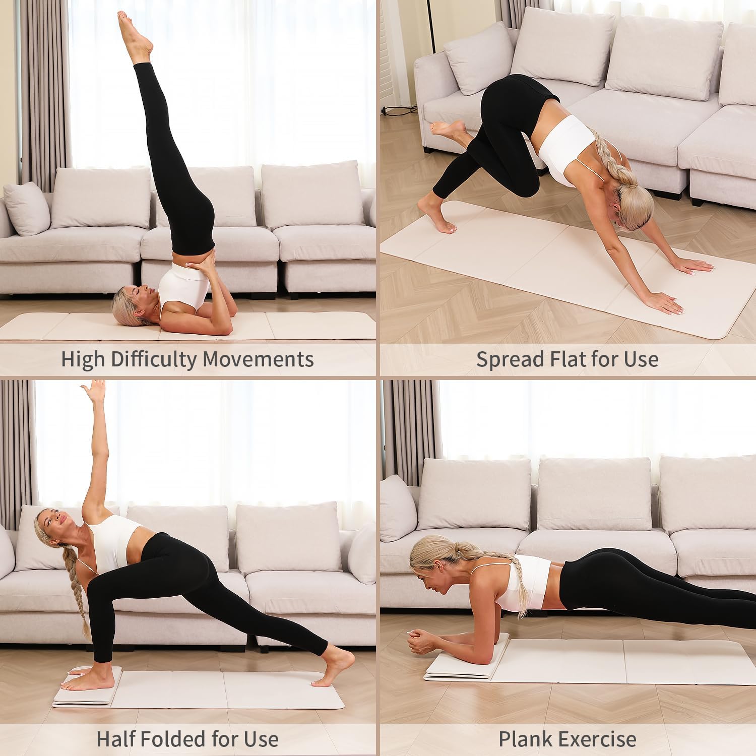 Foldable Yoga mat -10mm thick, POE material, portable multi-functional folding mat - comfortable and durable, easy to carry, suitable for outdoor travel, home exercise and yoga fitness